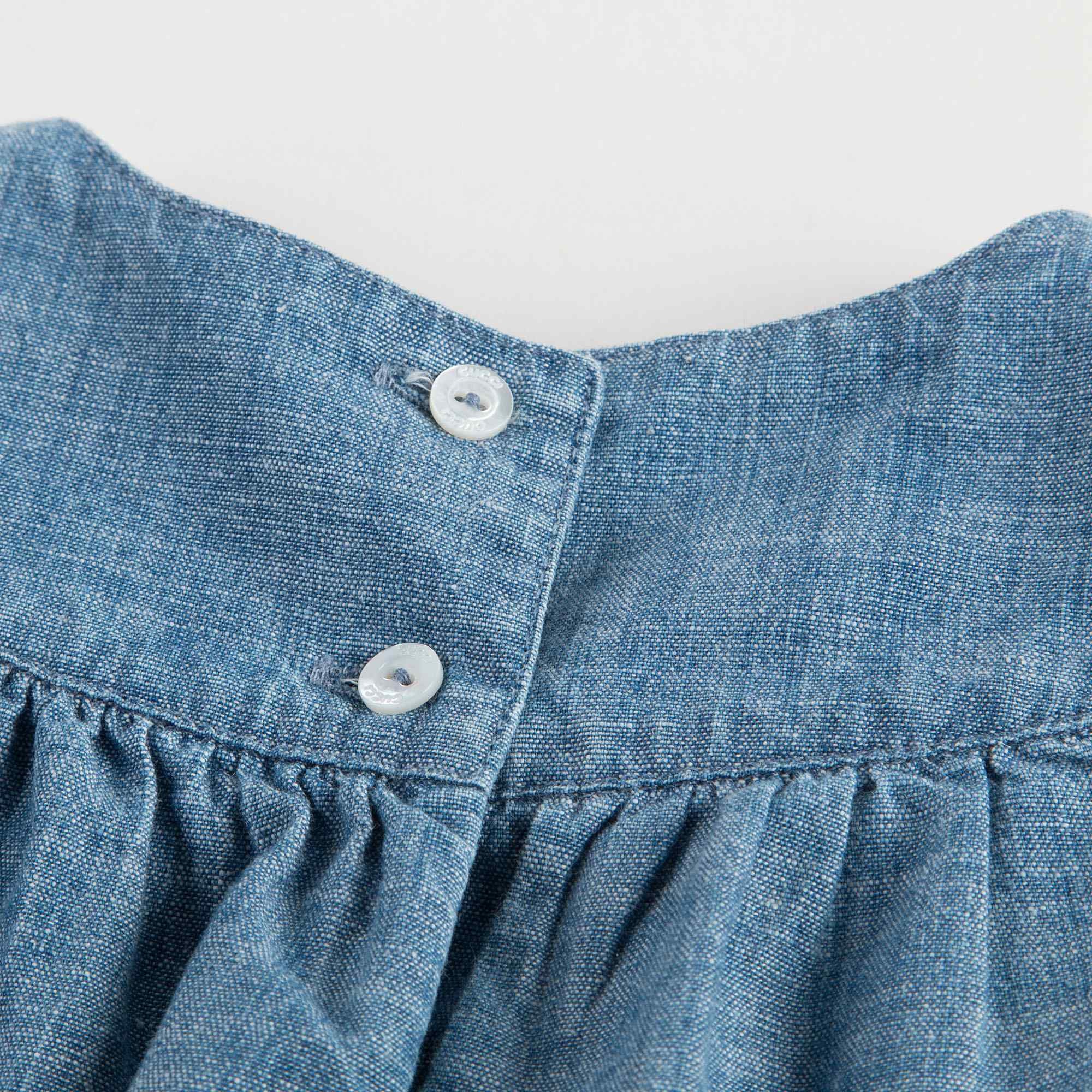 Baby Blue Embroidered Flower Trims Dress