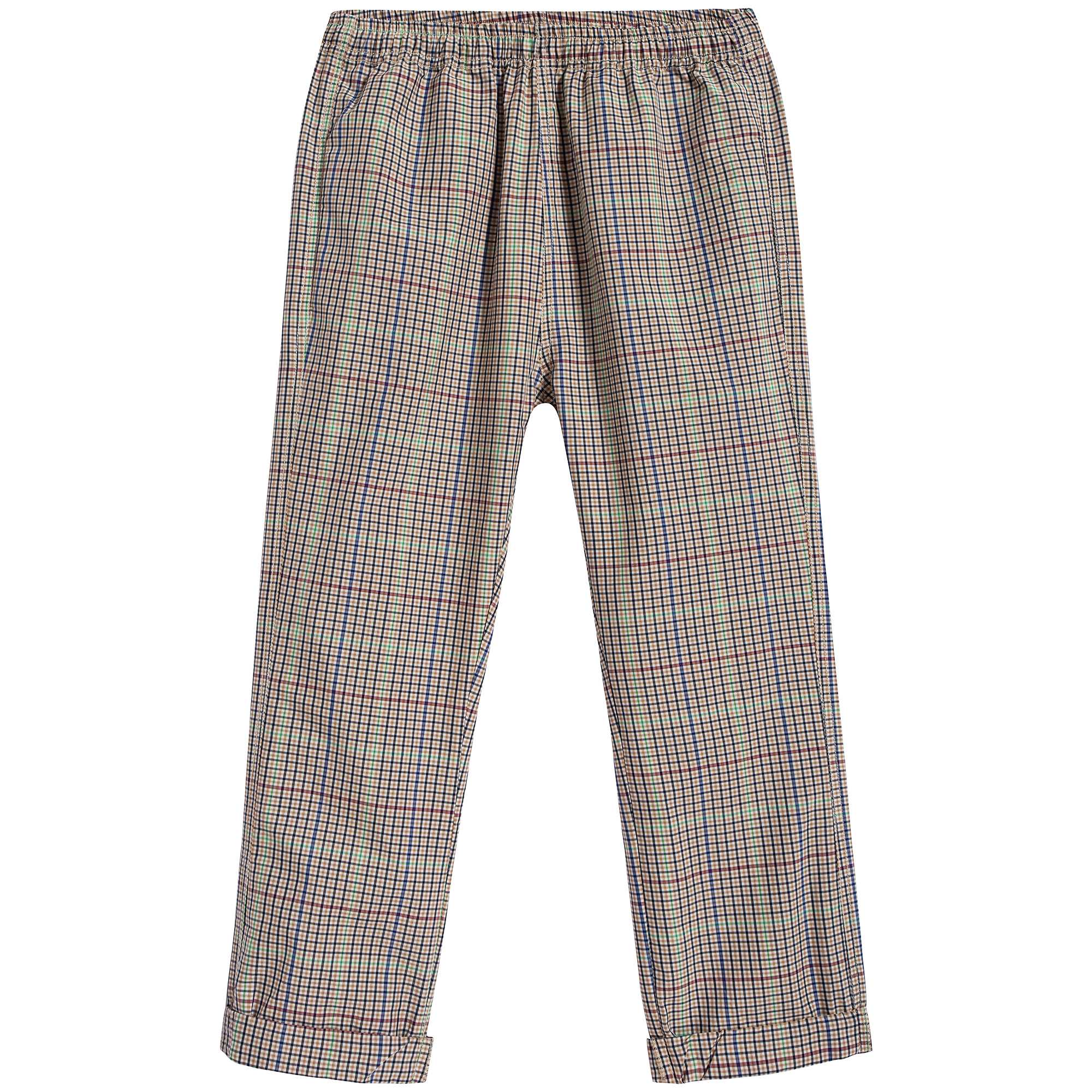 Girls Beige Check Cotton Trousers