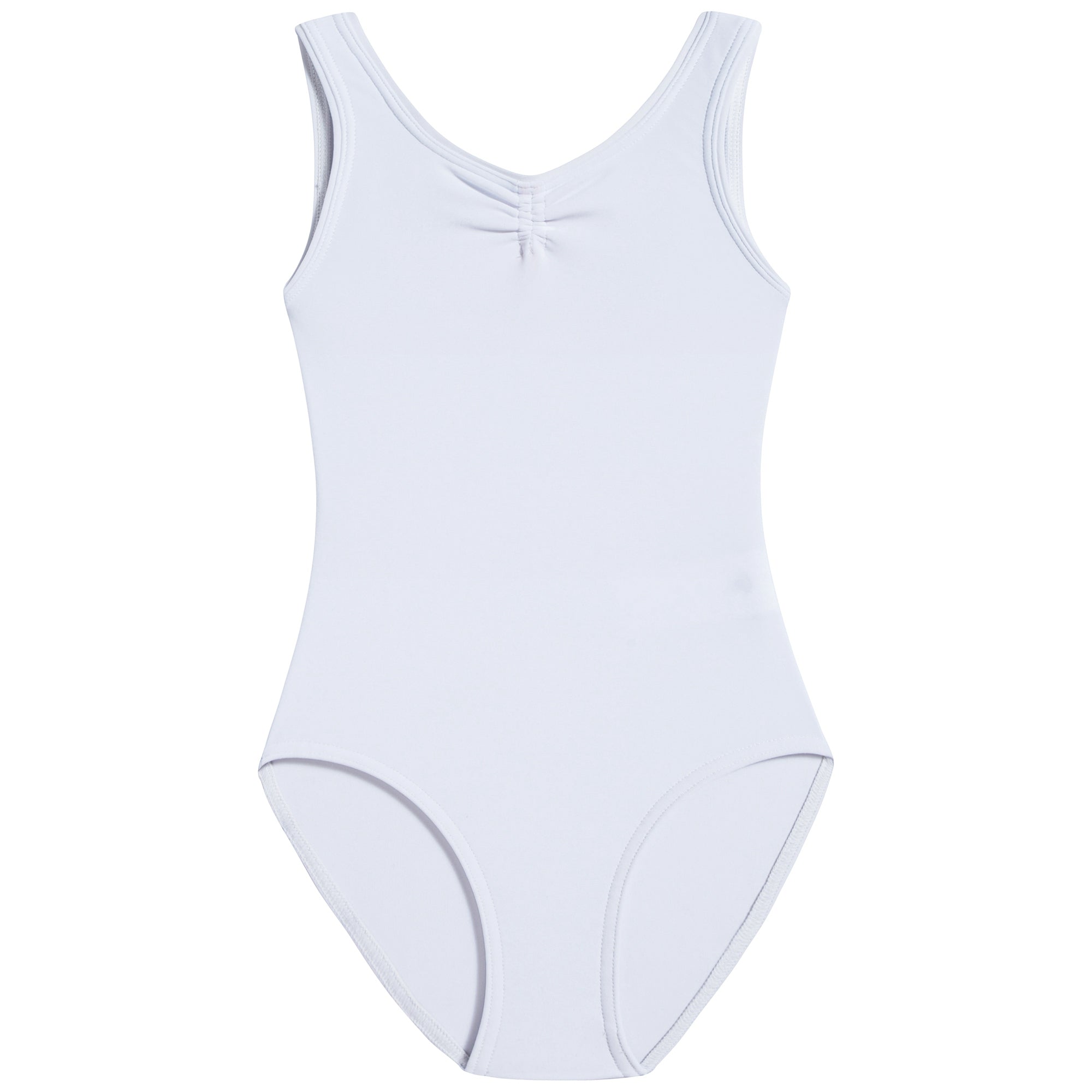 Girls White Ruched Leotard And Wide Straps