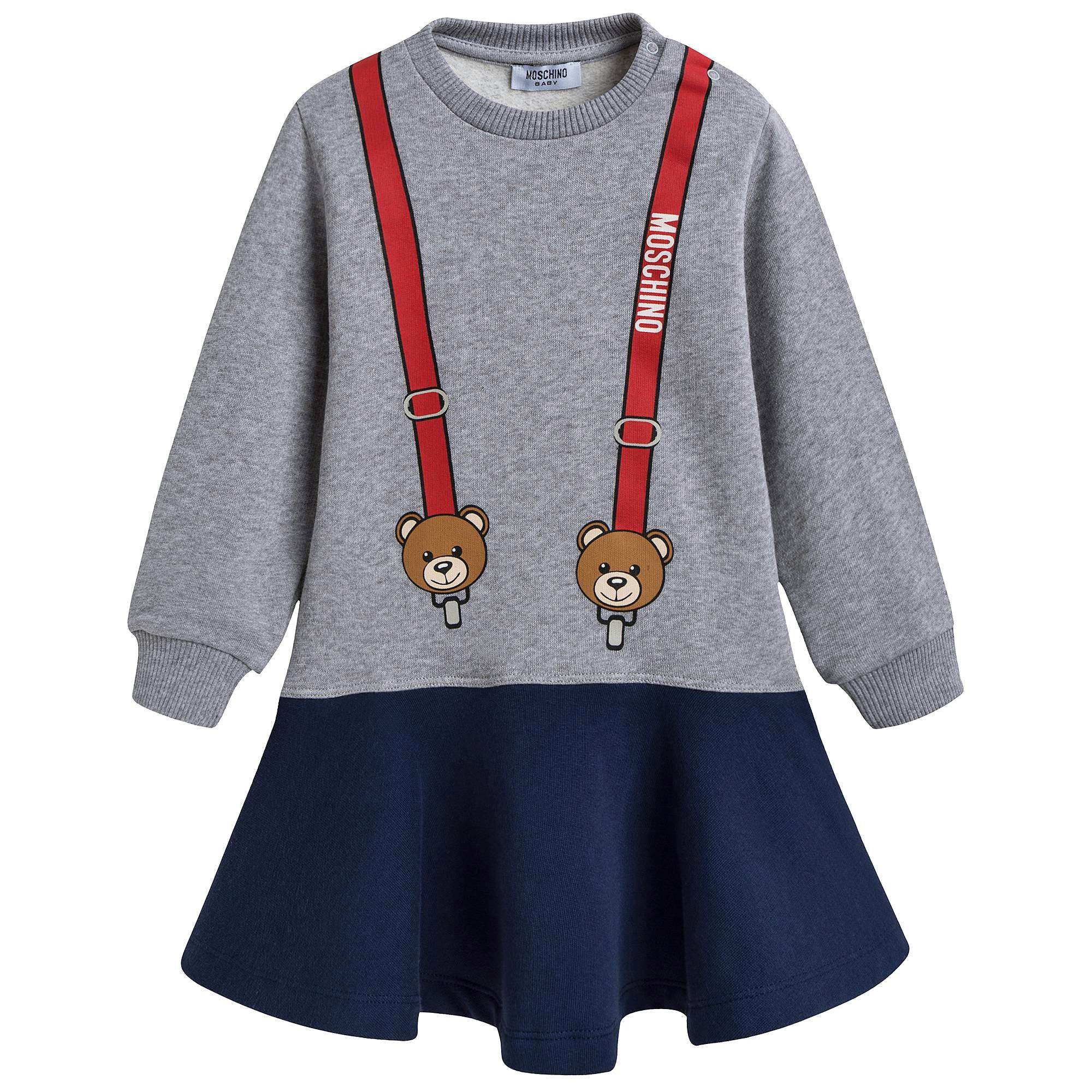 Baby Girls Grey & Blue Braces Printed Dress