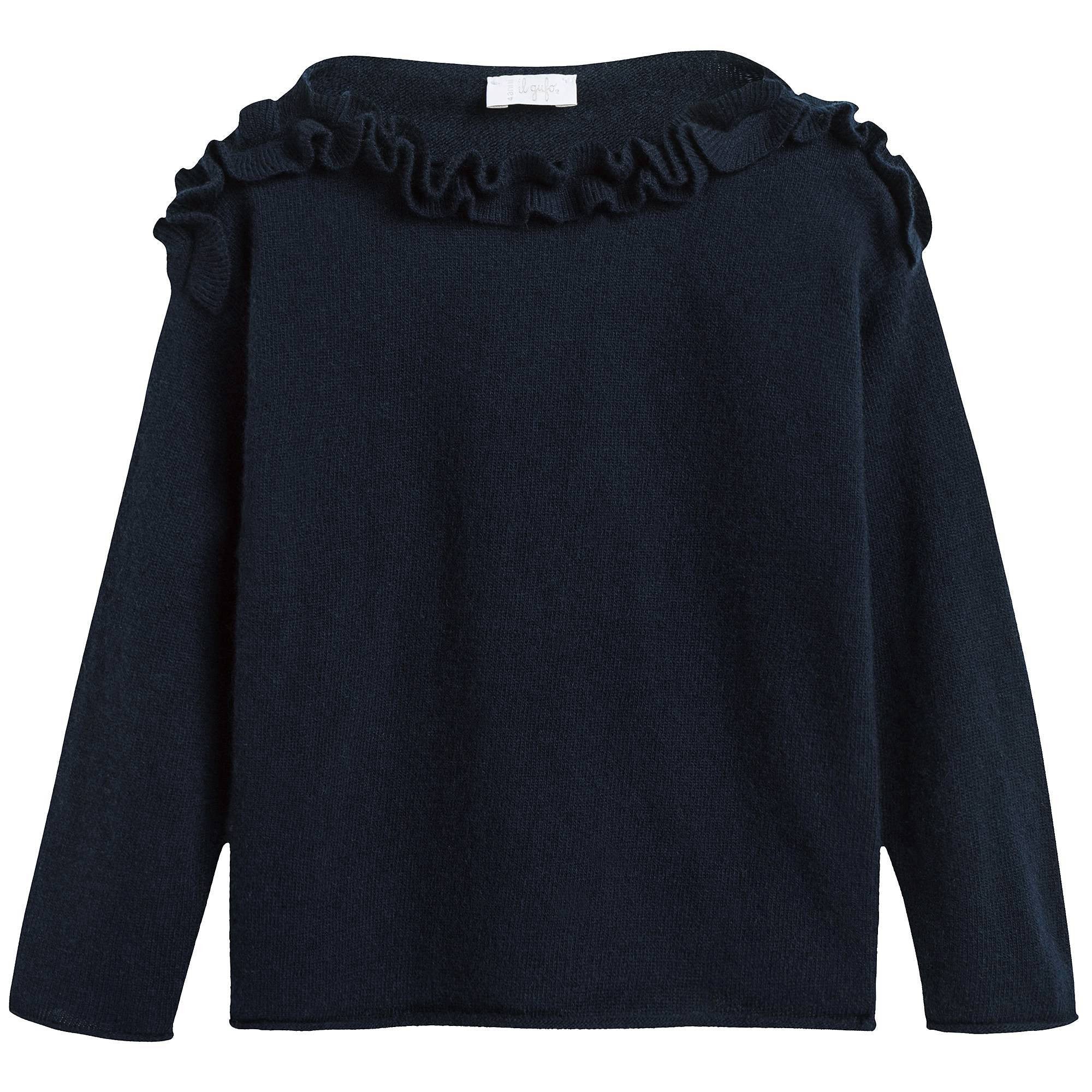 Girls Navy Blue Wool Sweater with Ruffle