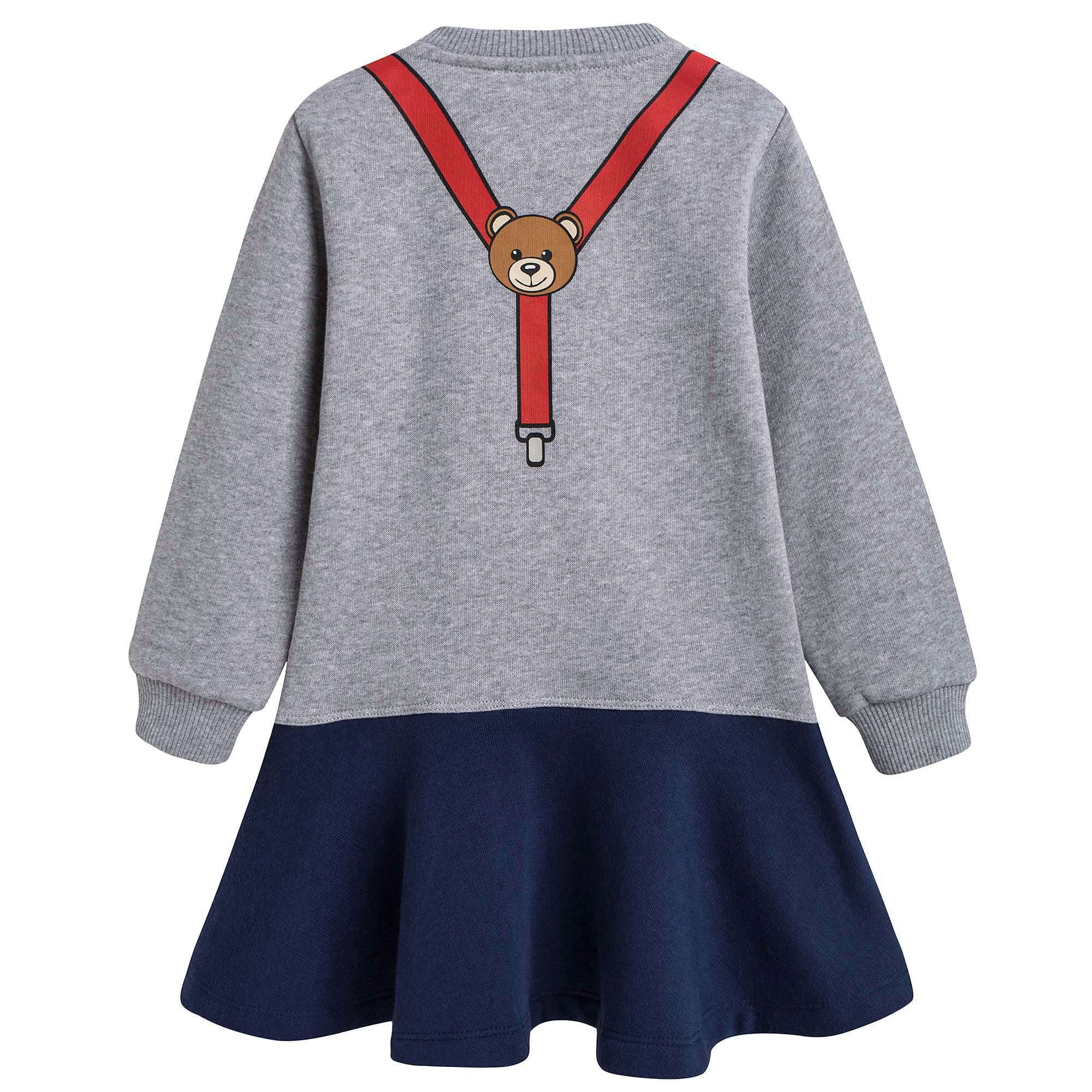 Baby Girls Grey & Blue Braces Printed Dress