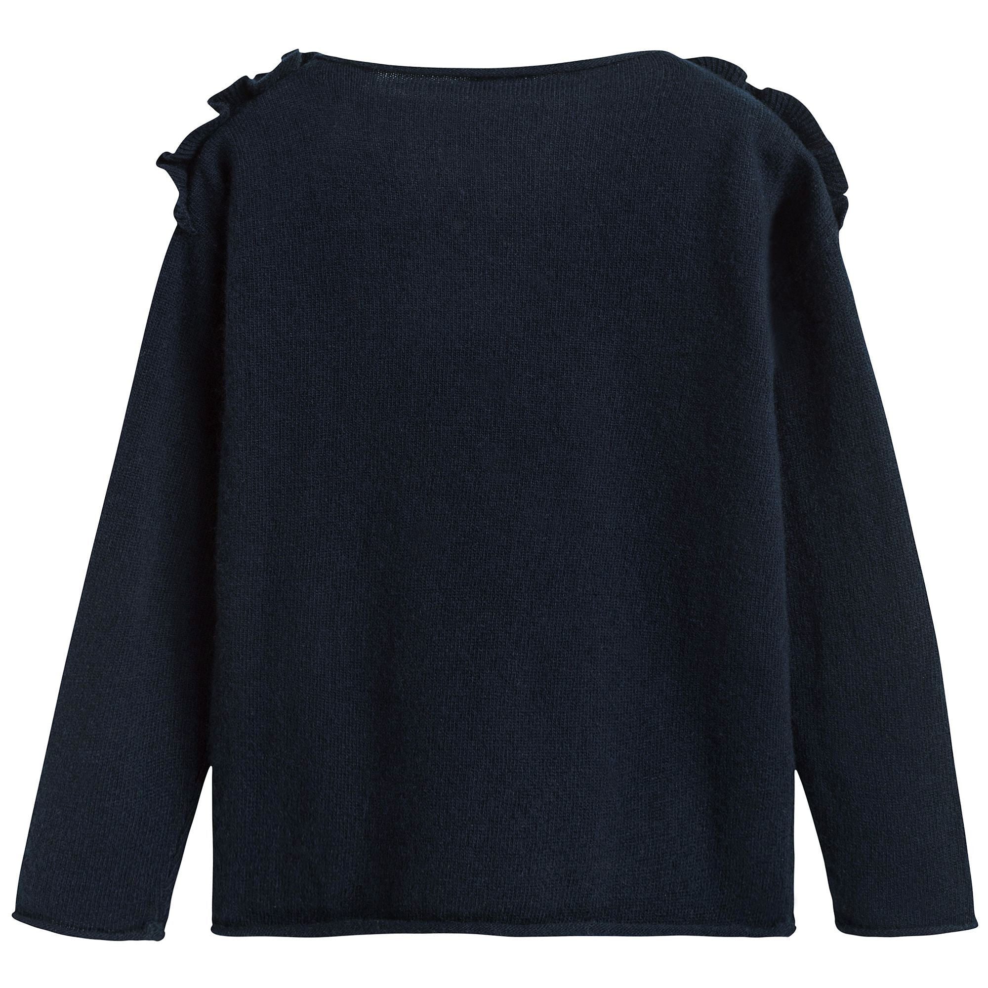 Girls Navy Blue Wool Sweater with Ruffle