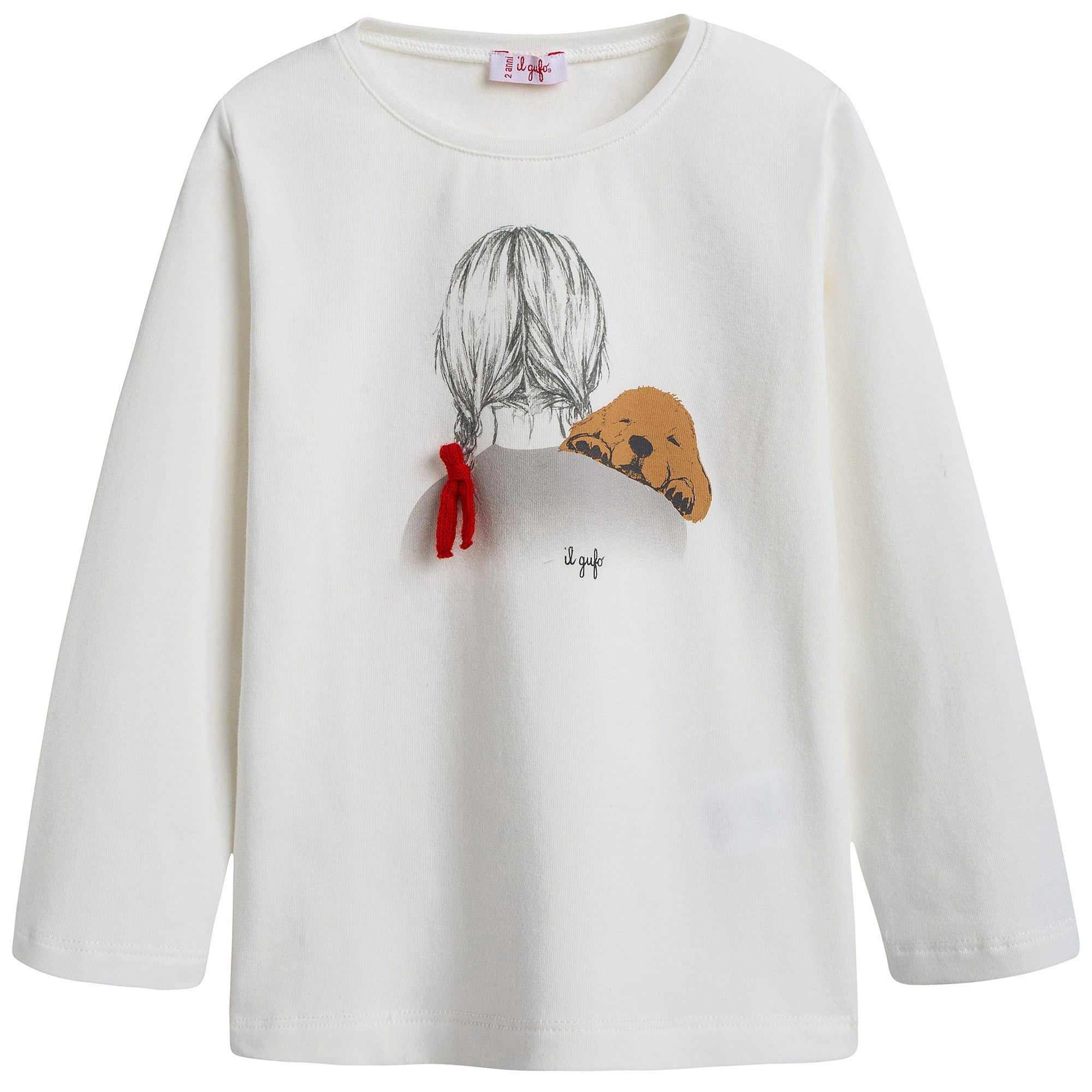 Girls Ivory Cotton T-shirt with Red Bow