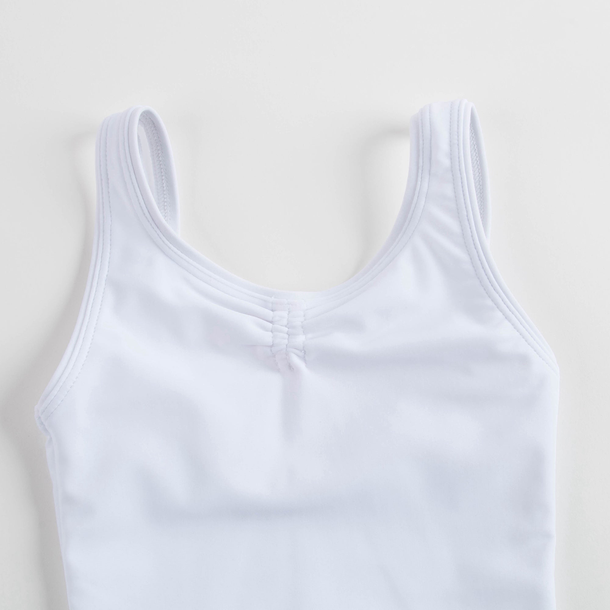 Girls White Ruched Leotard And Wide Straps