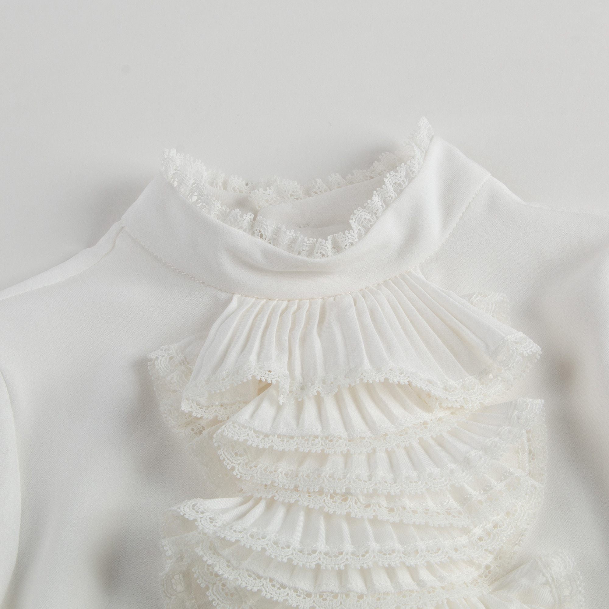 Girls White Ruffled Trims Silk Shirt