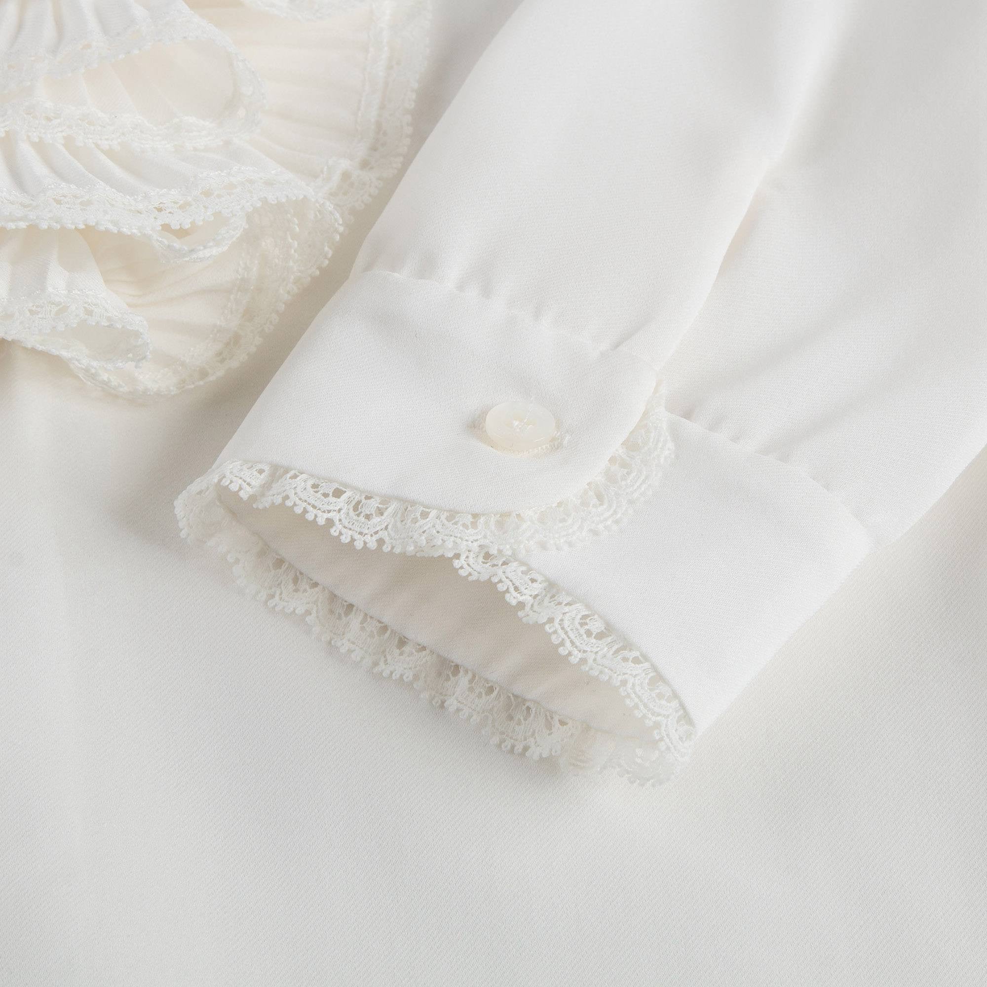 Girls White Ruffled Trims Silk Shirt