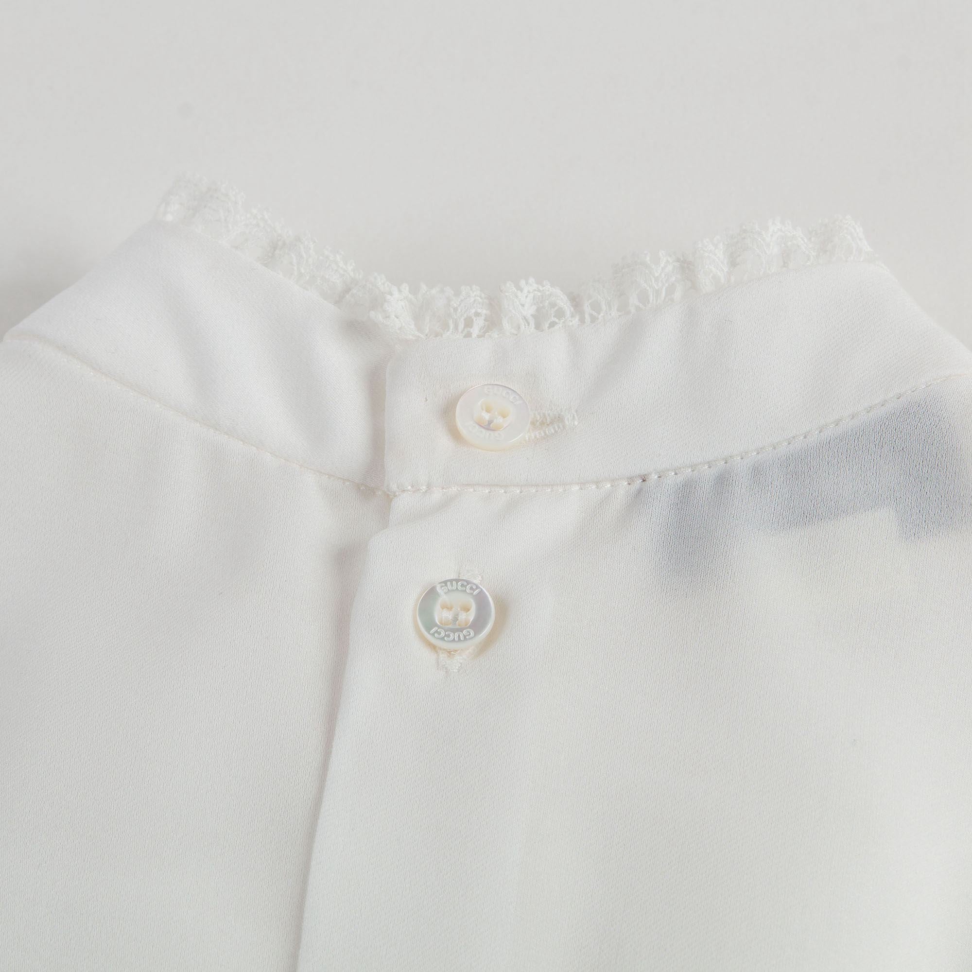 Girls White Ruffled Trims Silk Shirt
