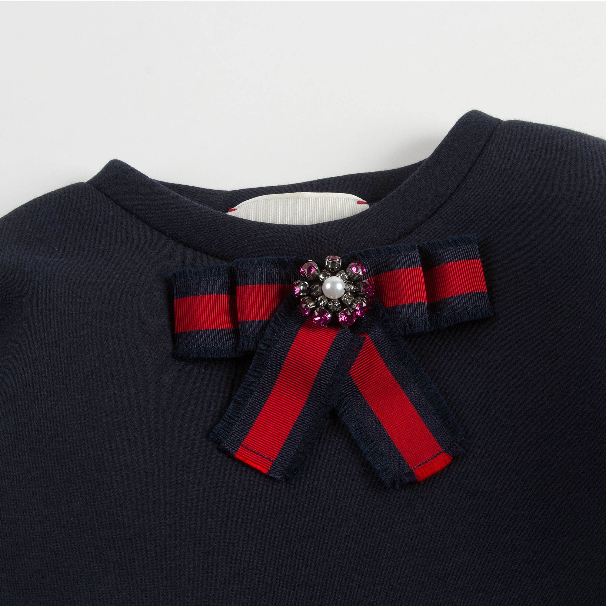 Girls Navy Blue Bow Trims Knitted Sweater