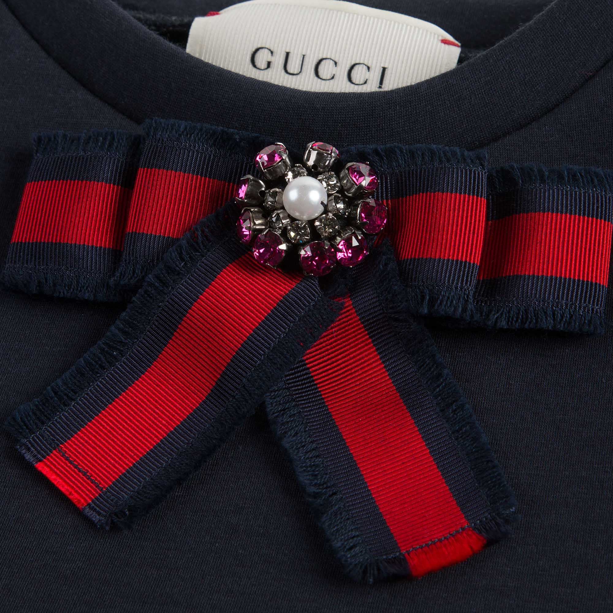 Girls Navy Blue Bow Trims Knitted Sweater