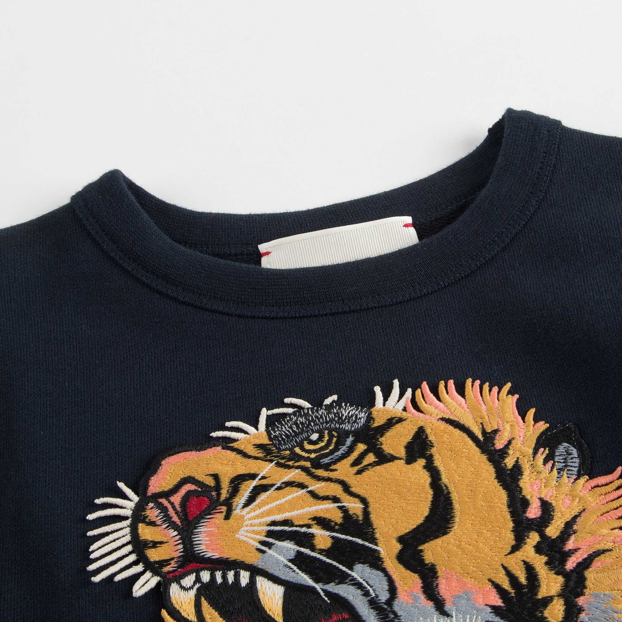 Boys & Girls Navy Blue Cotton Tiger Head Trims Sweashirt