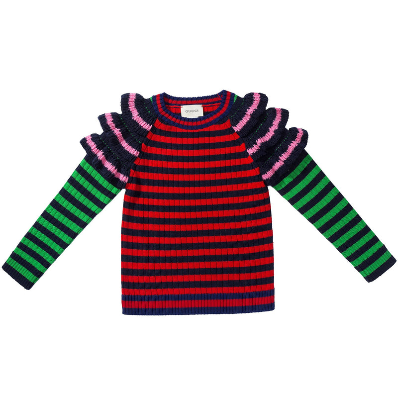 Girls Orange & Green Striped Wool Sweatshirt