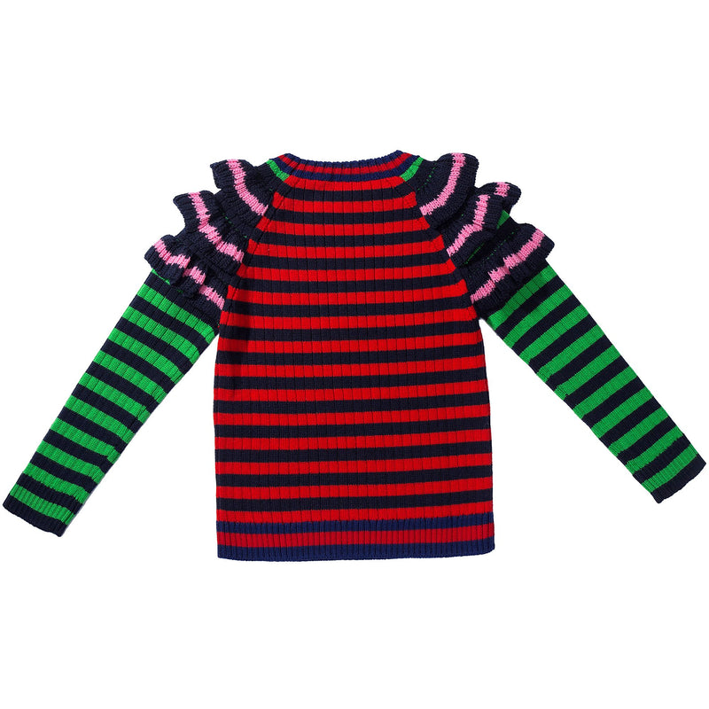 Girls Orange & Green Striped Wool Sweatshirt