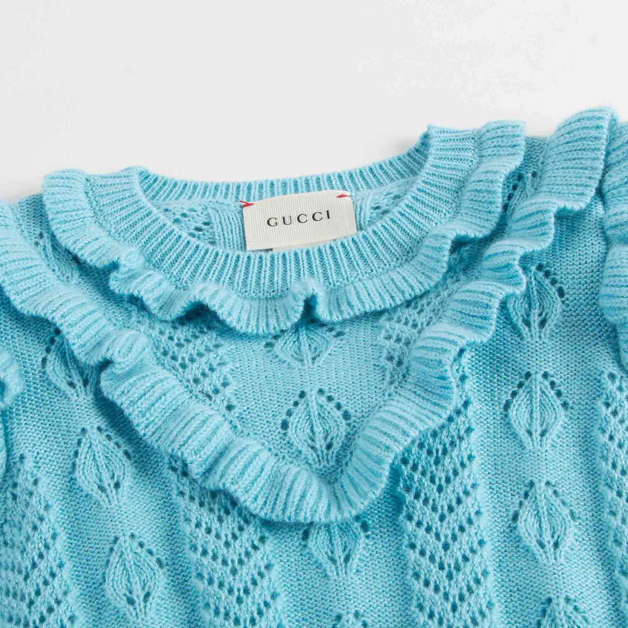 Girls Light Blue Knitted Hollow Short Sleeve Sweater