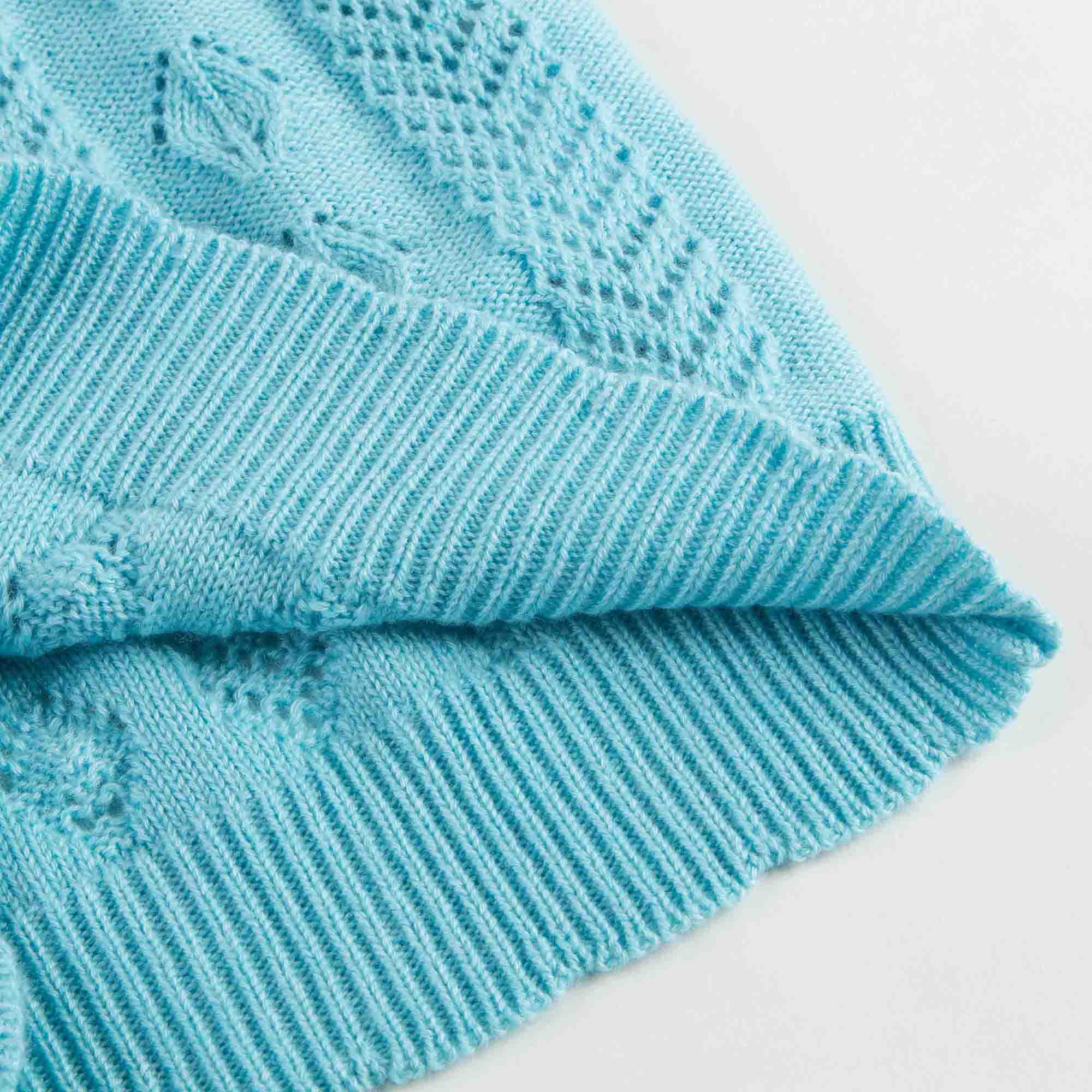 Girls Light Blue Knitted Hollow Short Sleeve Sweater