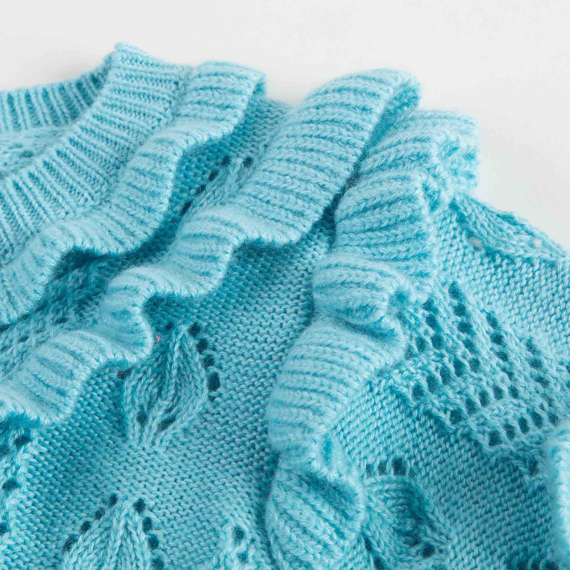Girls Light Blue Knitted Hollow Short Sleeve Sweater