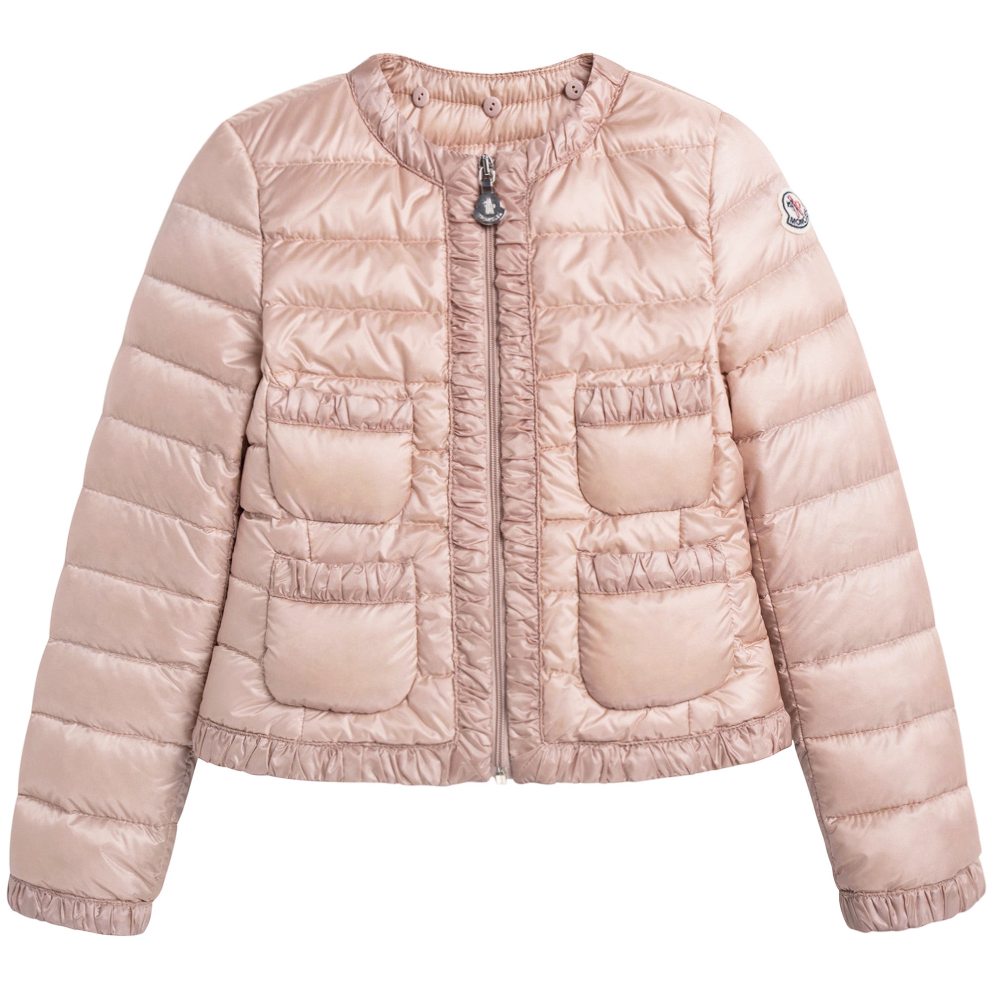 Girls Bright Pink Down Padded Hooded  'Flavienne' Jacket With Frilly Cuffs