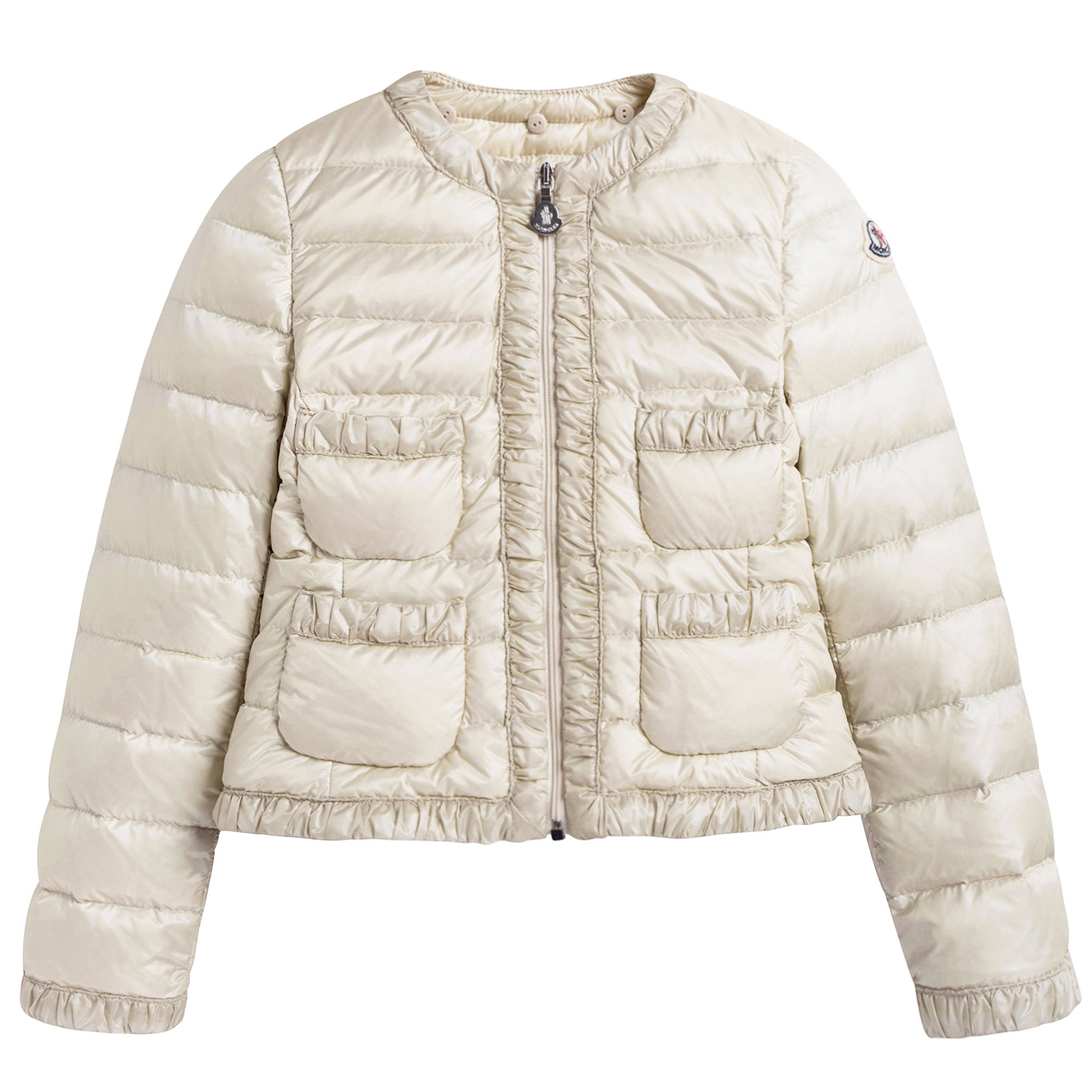 Girls Milk White Down Padded Hooded 'Flavienne' Jacket With Frilly Cuffs
