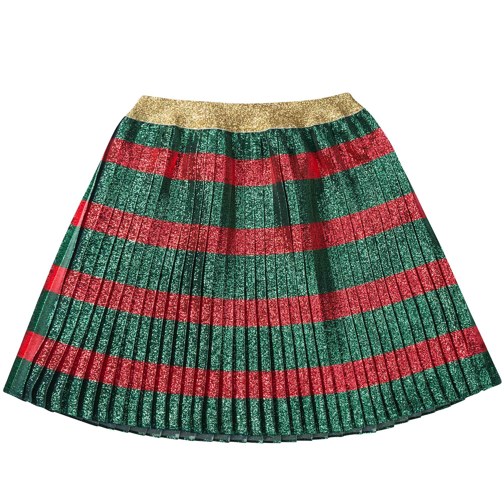 Girls Green & Red Striped Pleated Skirt