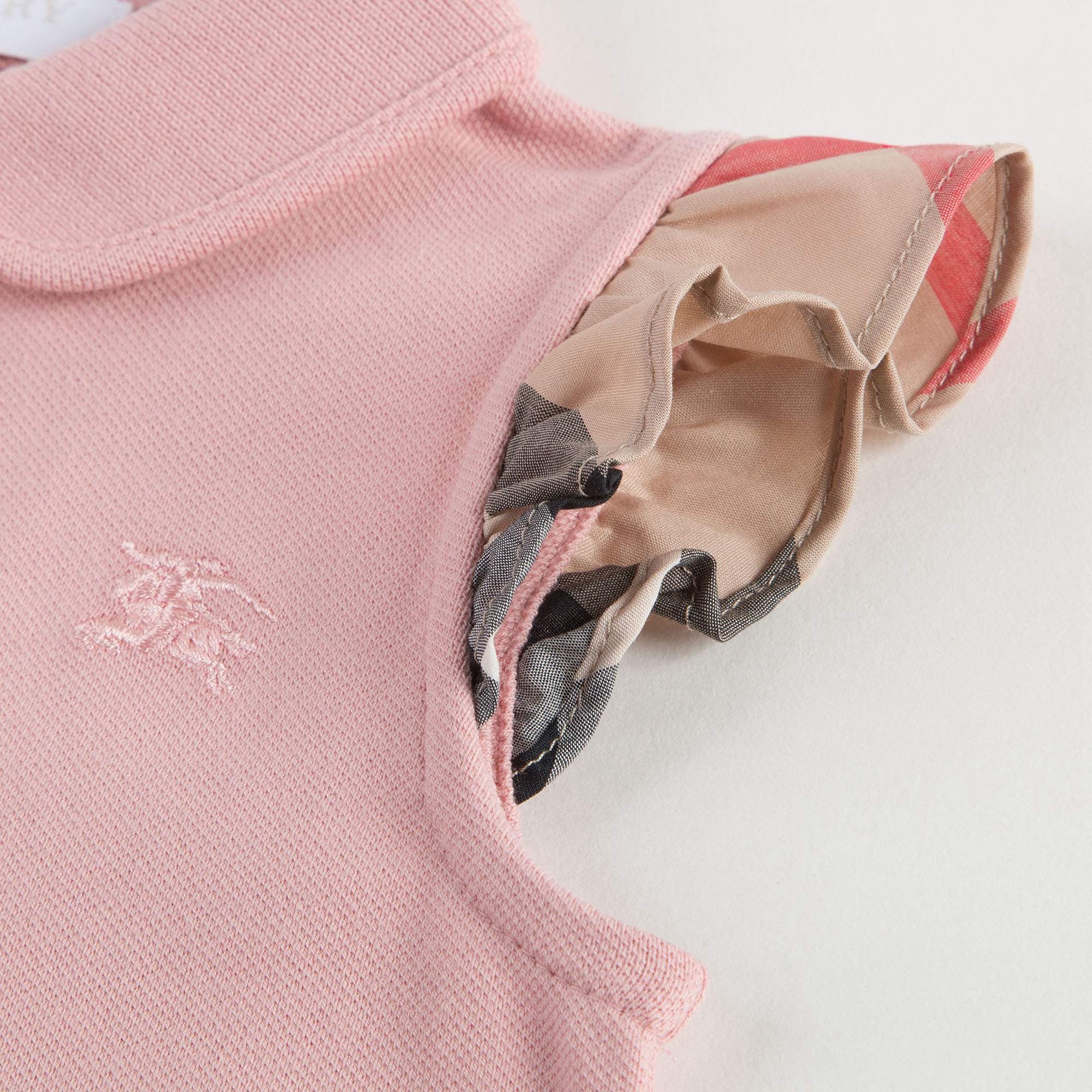 Baby Girls Light Pink Polo Shirt with Check Ruffles