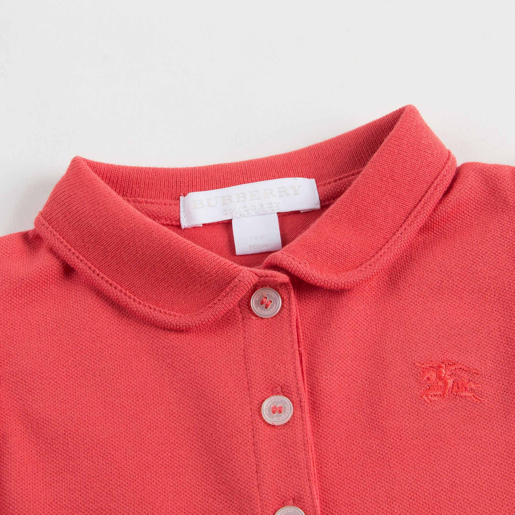 Baby Girls Pink Polo Shirt with Check Ruffle Sleeves