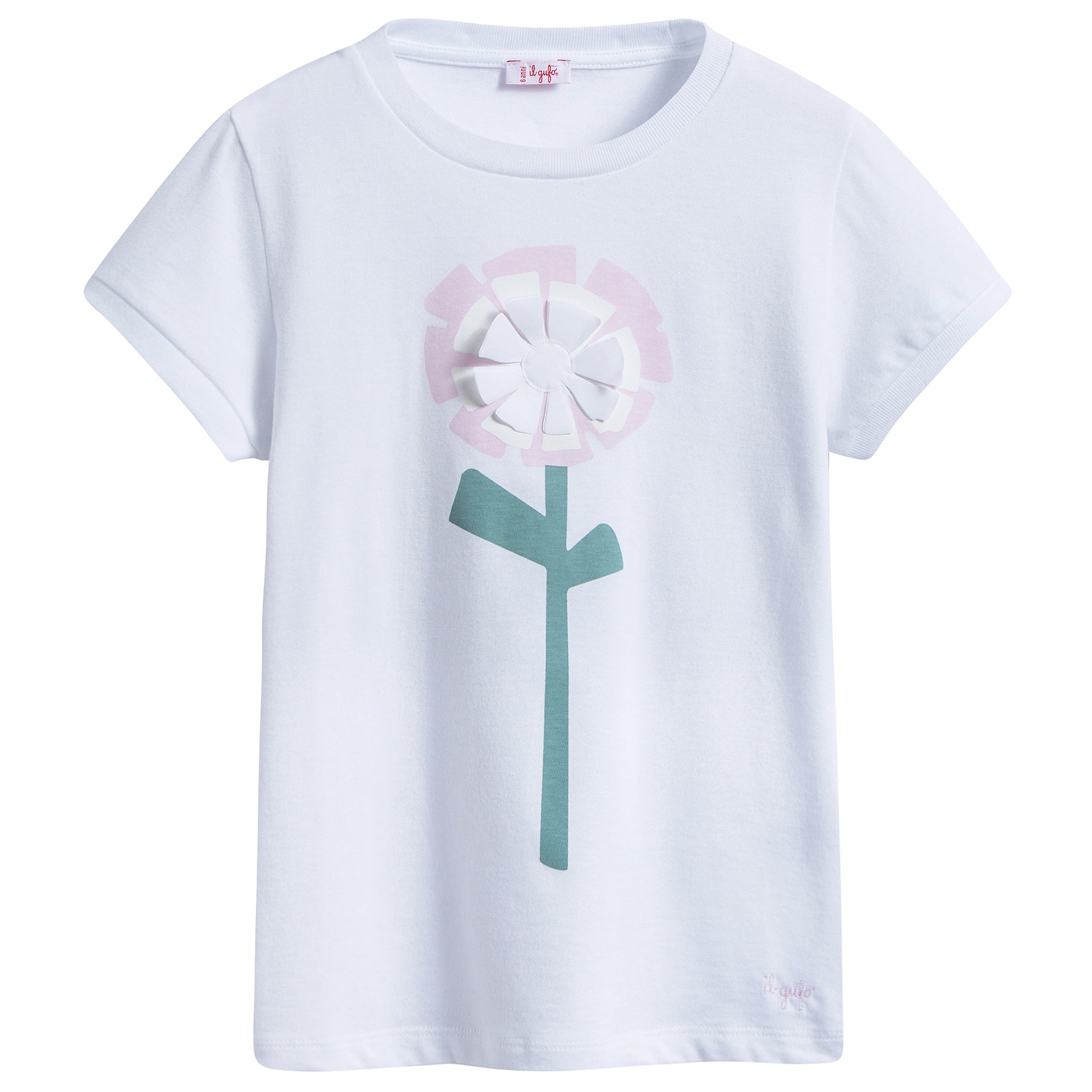 Girls White "Light  Pink  Flower" Cotton T-shirt