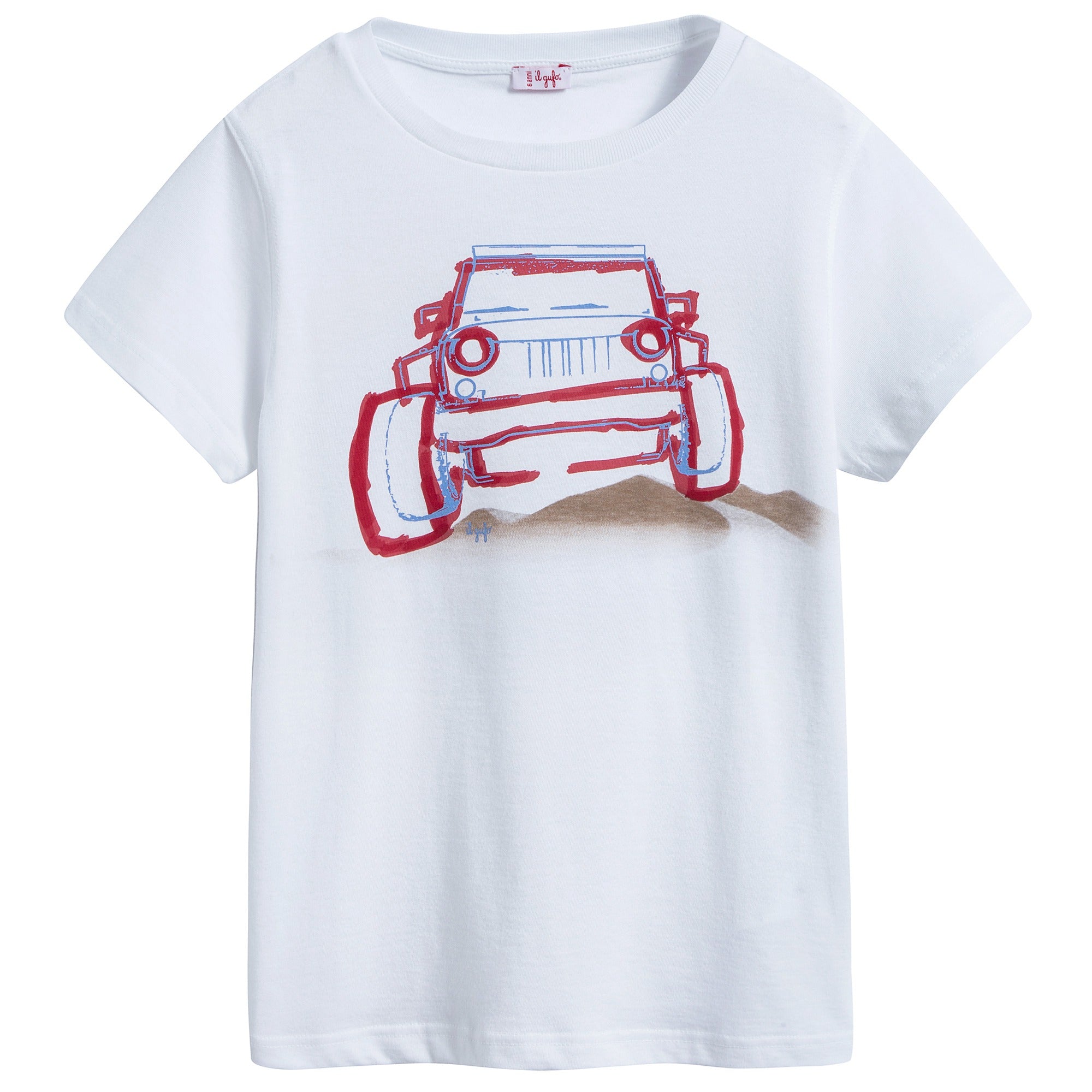 Boys White  "Cherry  Car"  Cotton  T-shirt