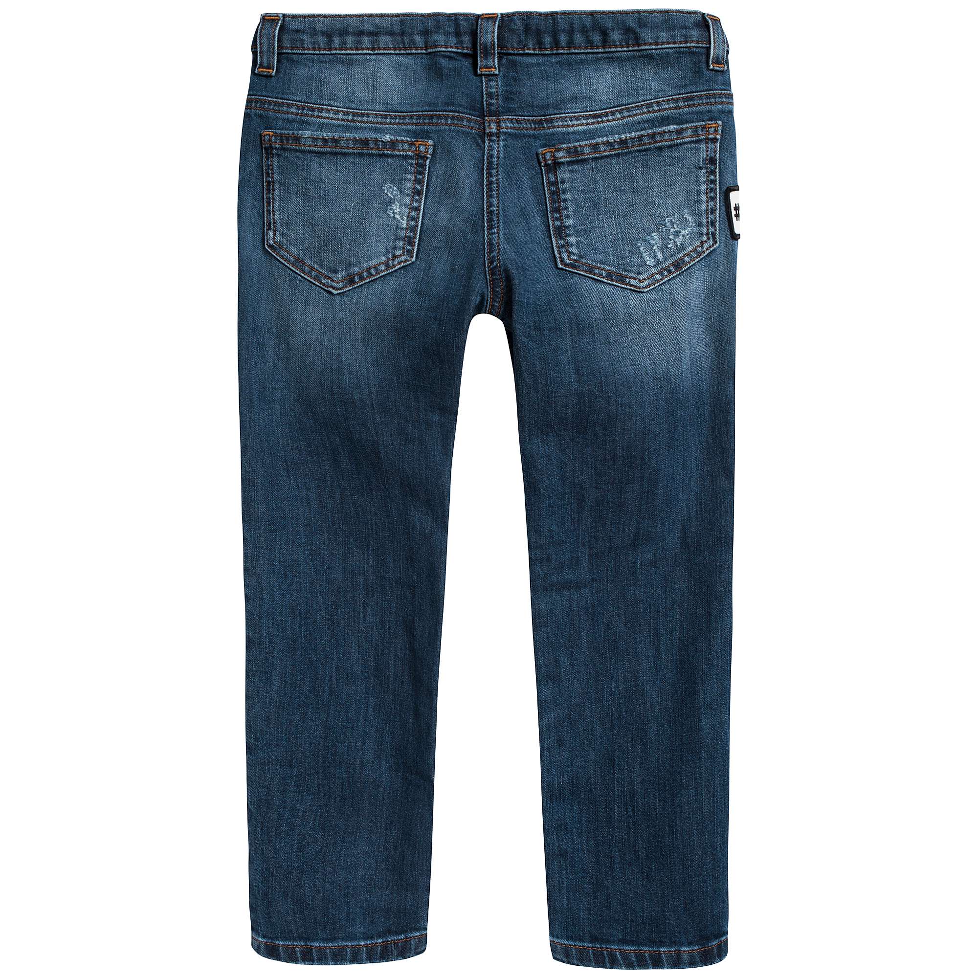 Girls Dark Blue Rose Embroidered Denim Trousers