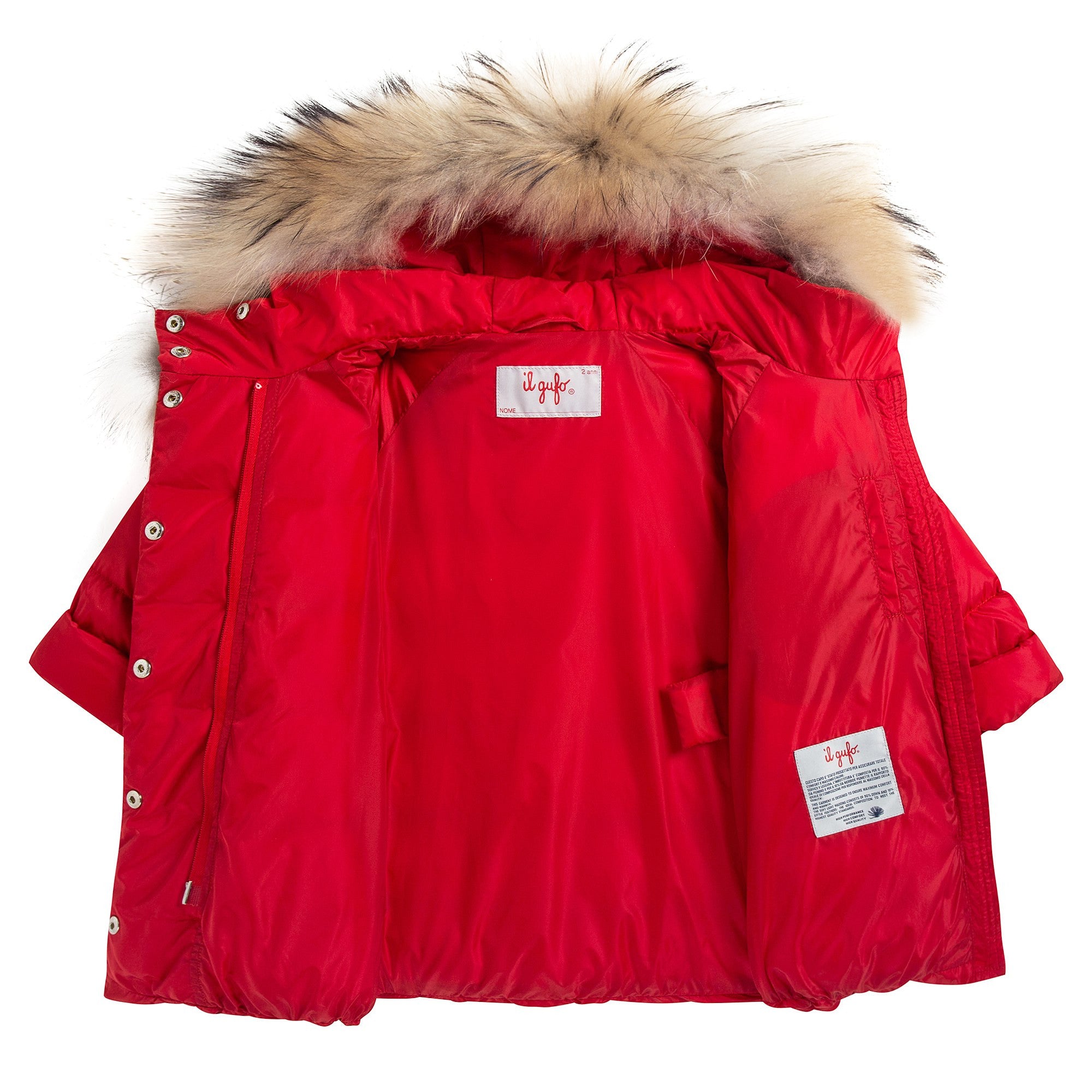Girls Red Down Padded Coat With Fur
