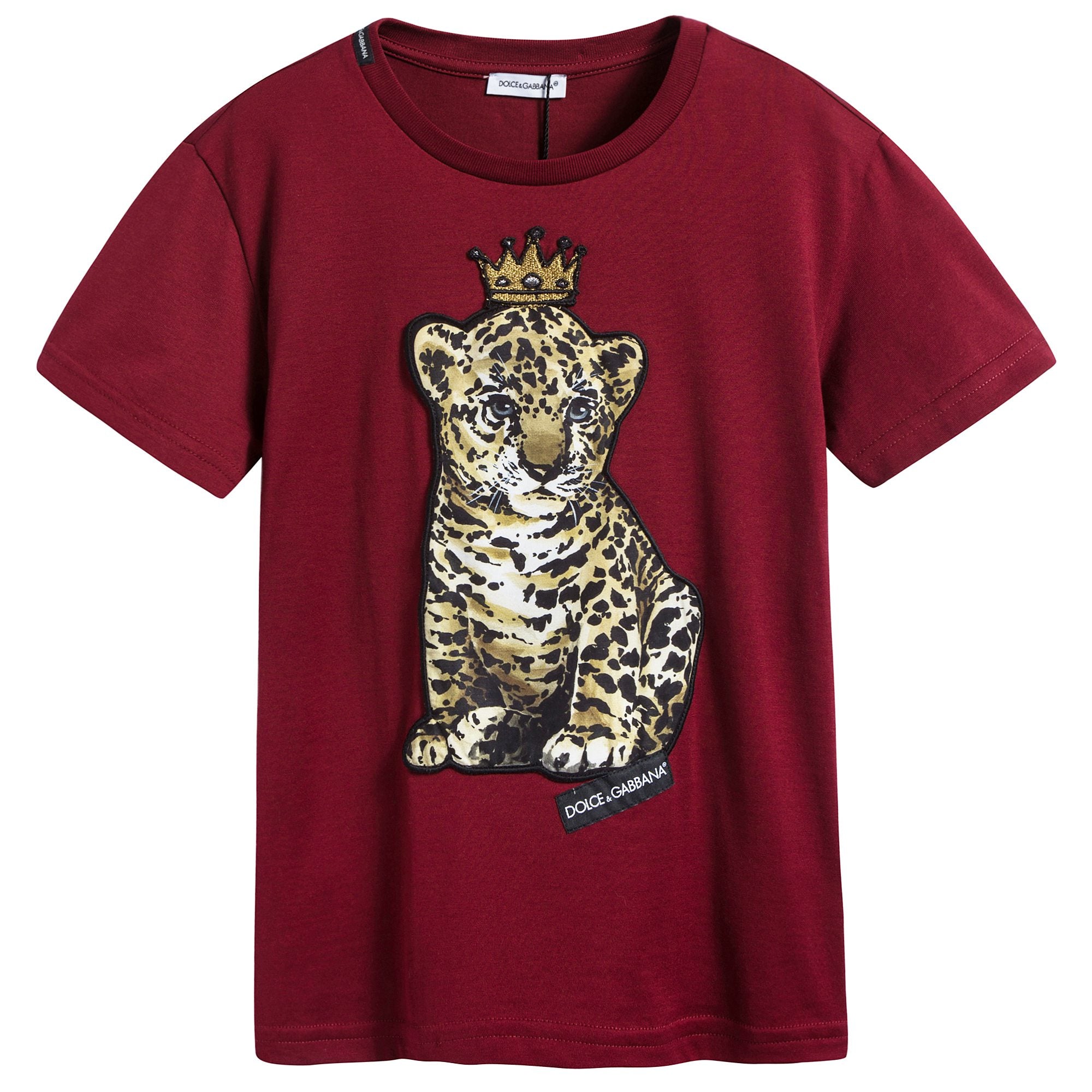 Girls & Boys Dark Red Tiger Cotton T-shirt