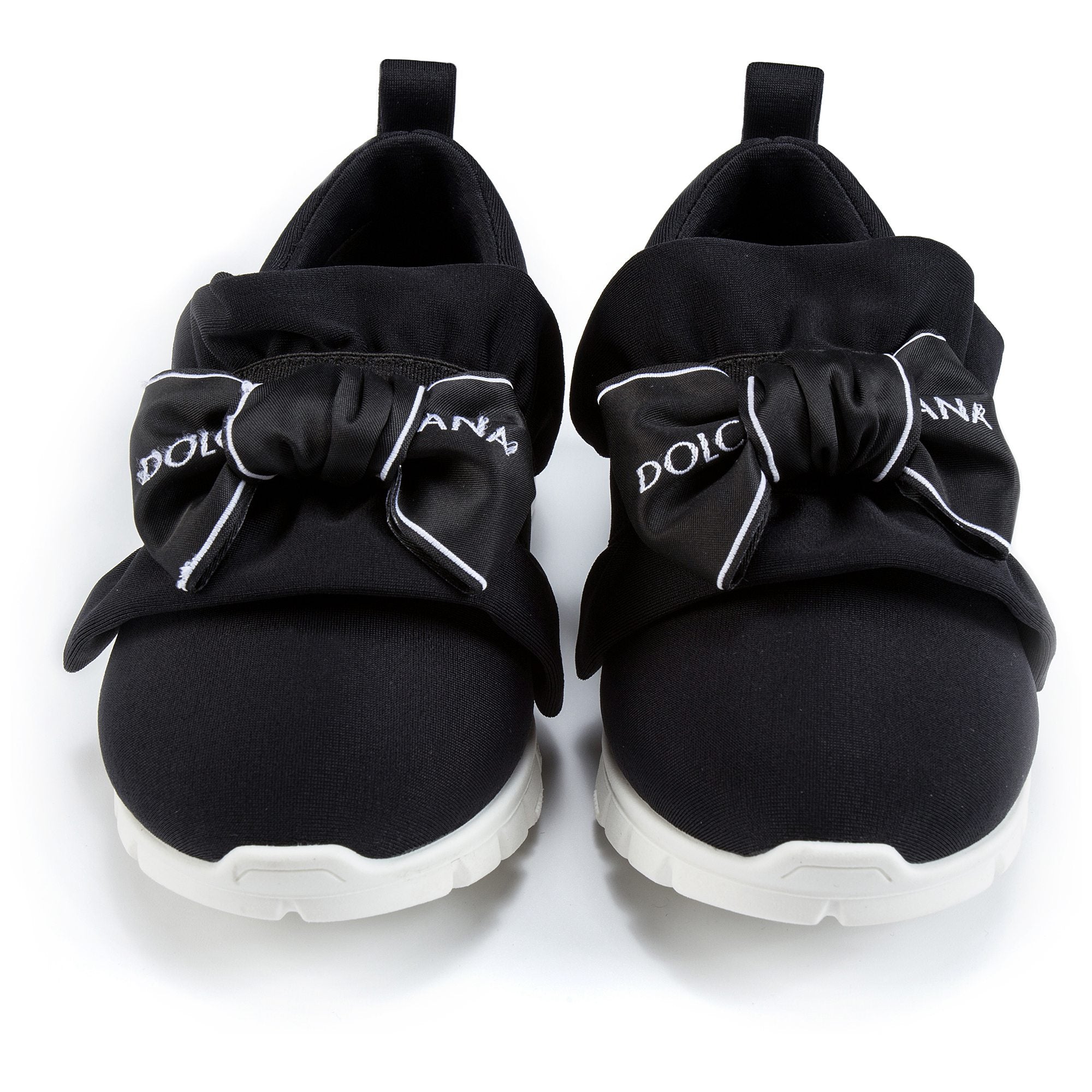 Girls Black Bow Tie Logo Printed Shoes