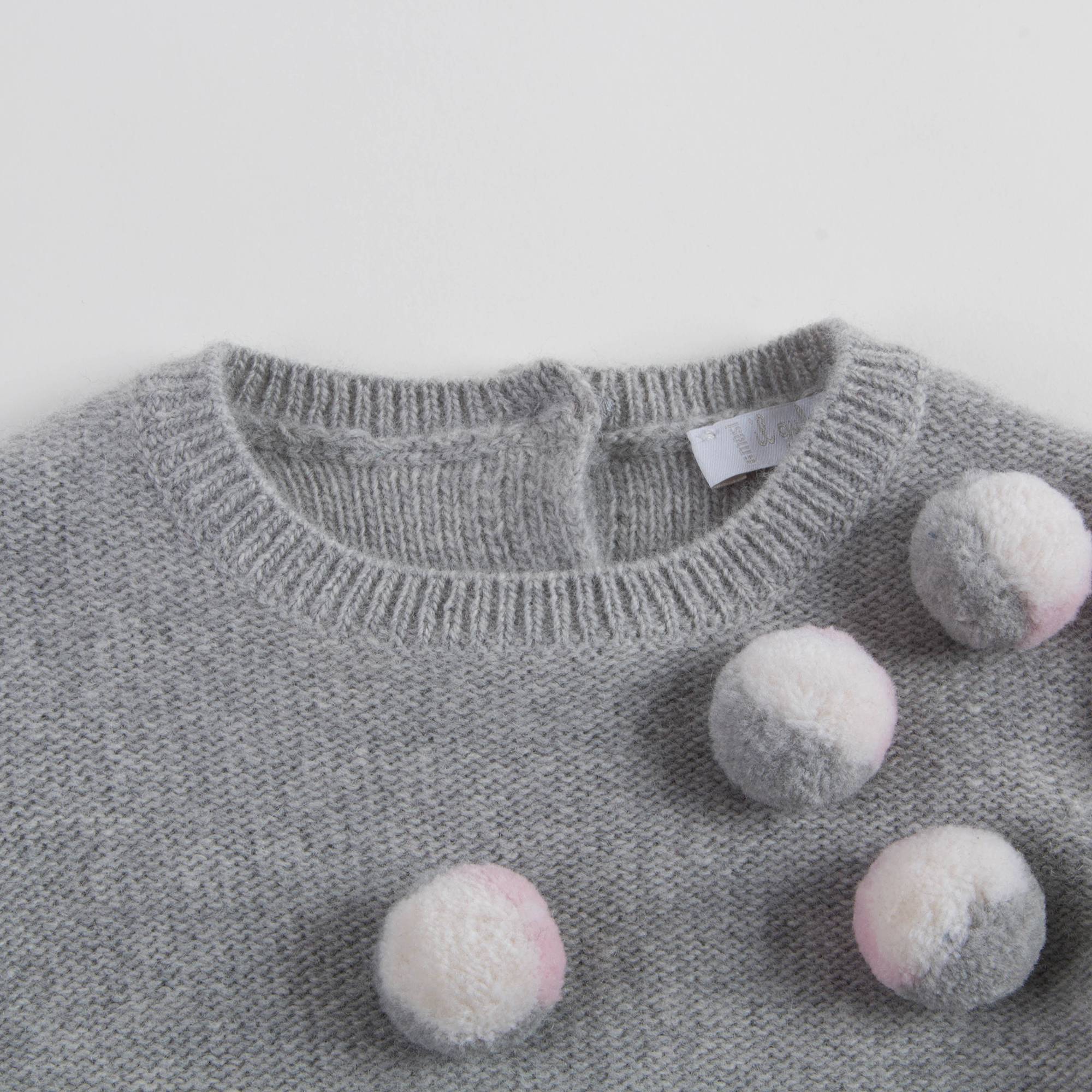 Baby Girls Grey With Pom-Pom Wool Dress