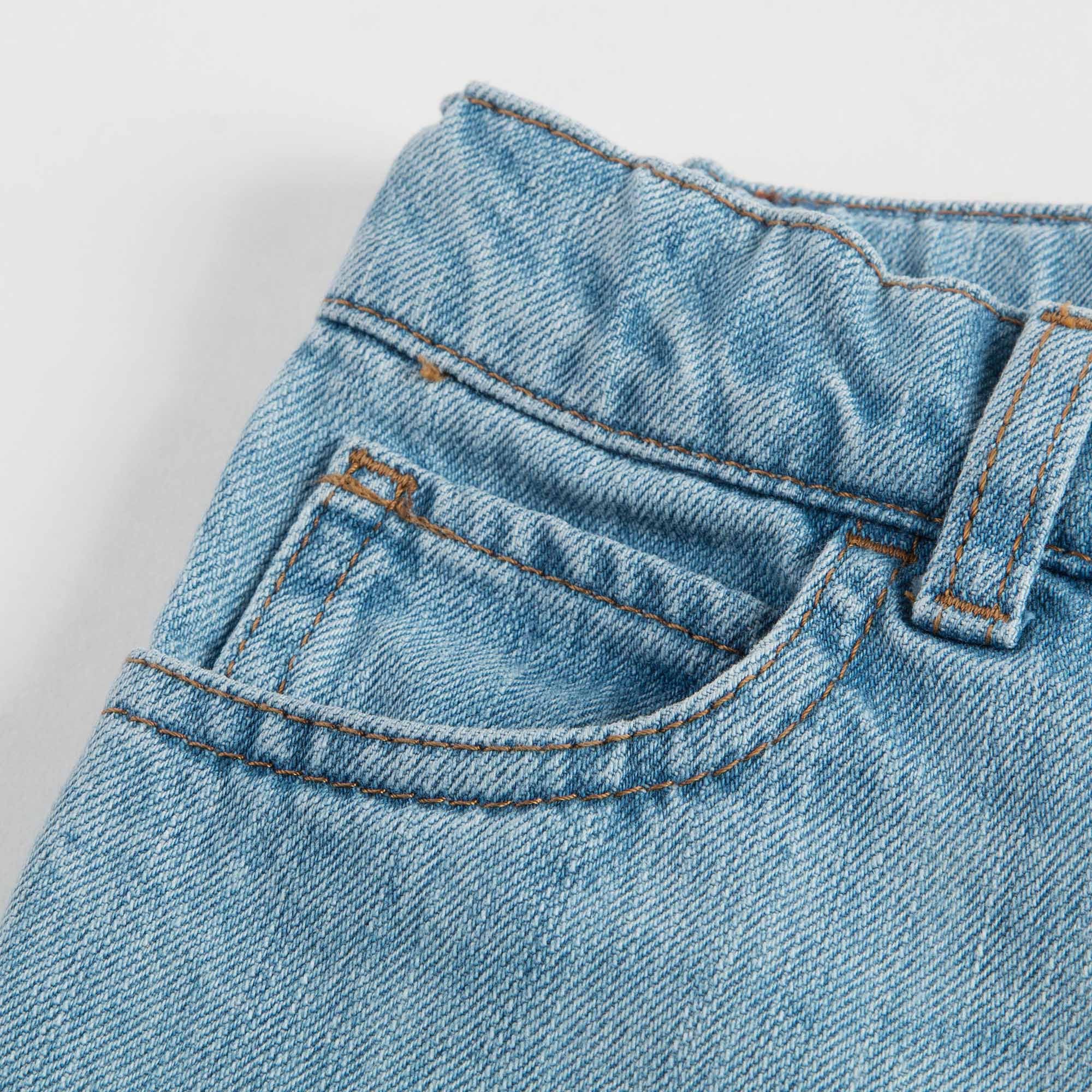 Girls Light Blue Denim Butterfly Embroidered Trims Jeans