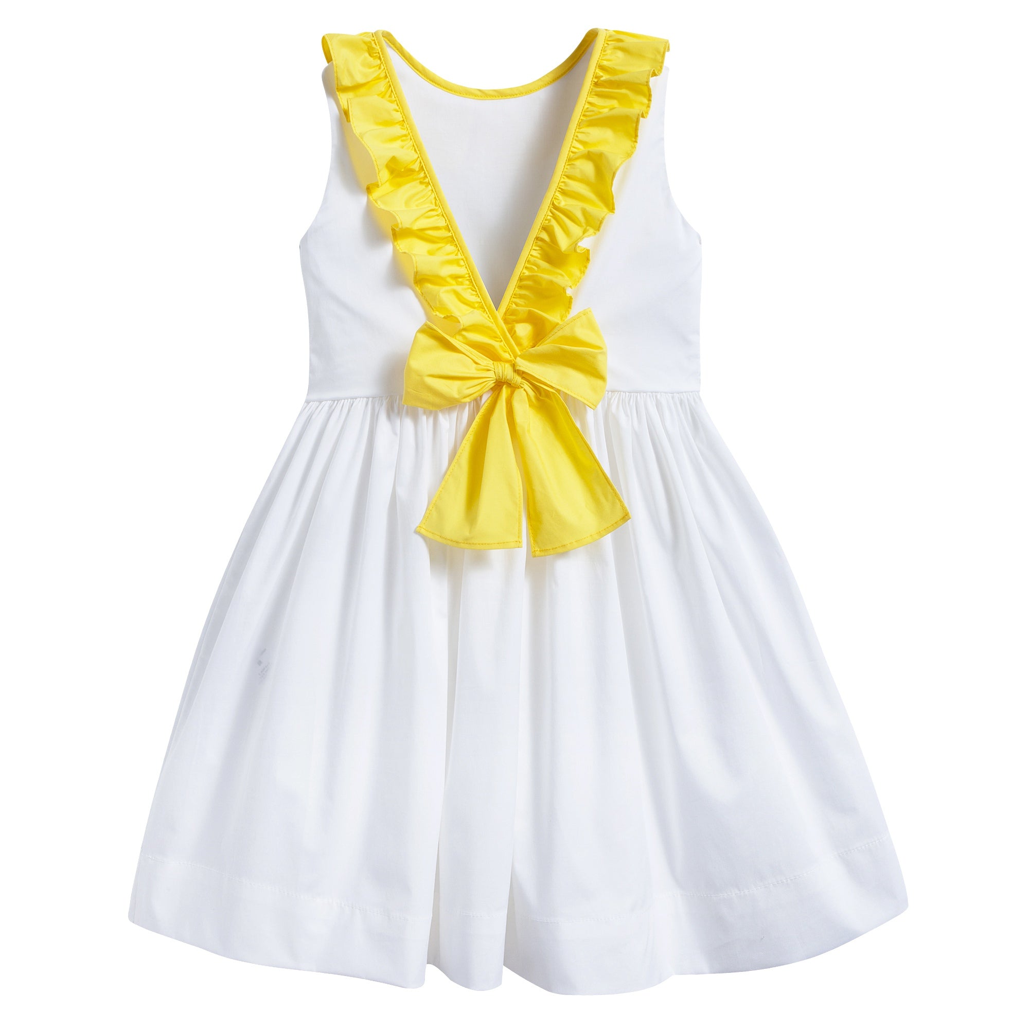 Girls White & Yellow Broom Cotton Sleeveless  Dress