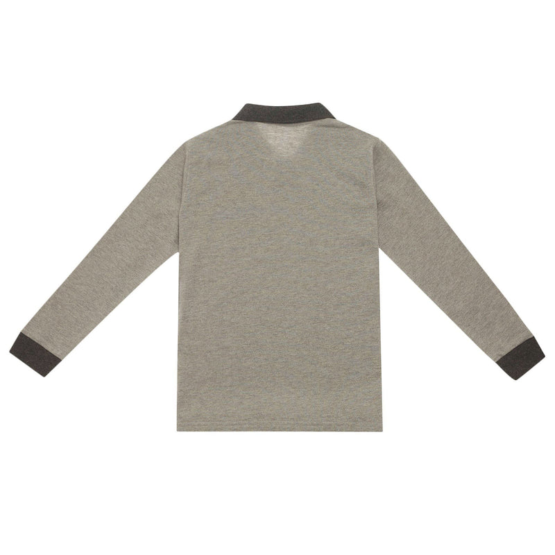 Boys Grey Rib Cuffs Cotton Polo Shirt - CÉMAROSE | Children's Fashion Store - 2