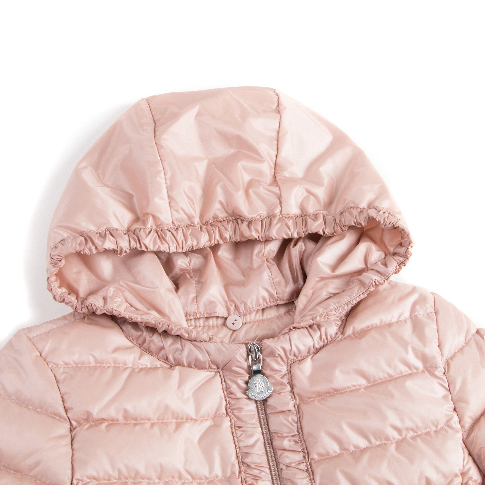 Girls Bright Pink Down Padded Hooded  'Flavienne' Jacket With Frilly Cuffs