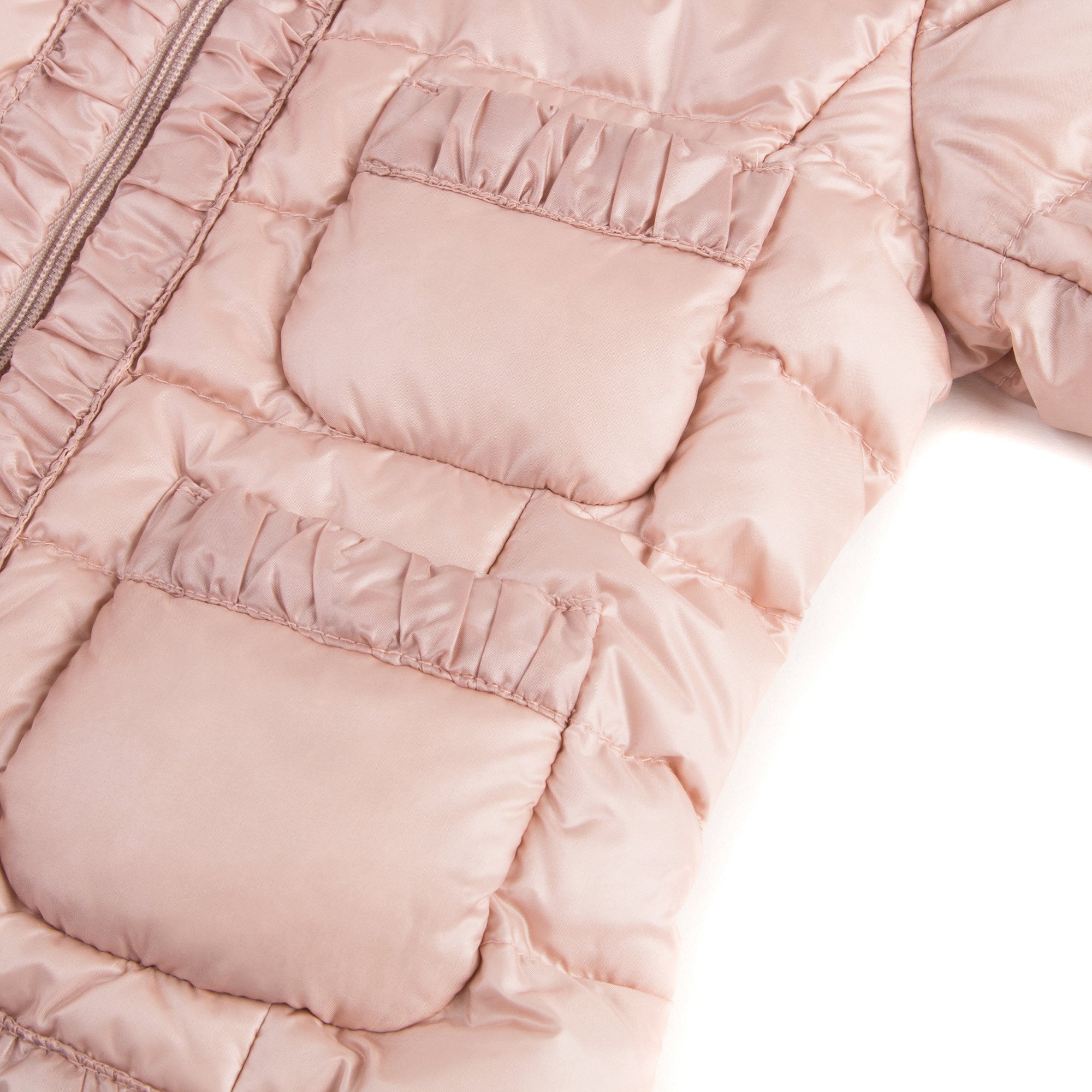 Girls Bright Pink Down Padded Hooded  'Flavienne' Jacket With Frilly Cuffs