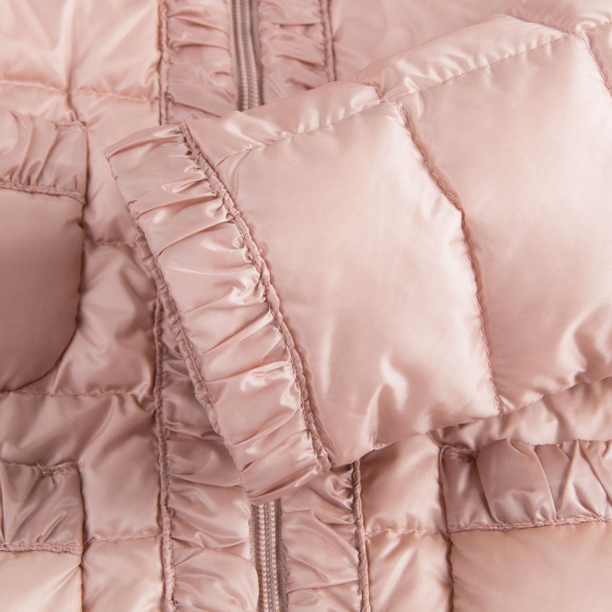 Girls Bright Pink Down Padded Hooded  'Flavienne' Jacket With Frilly Cuffs