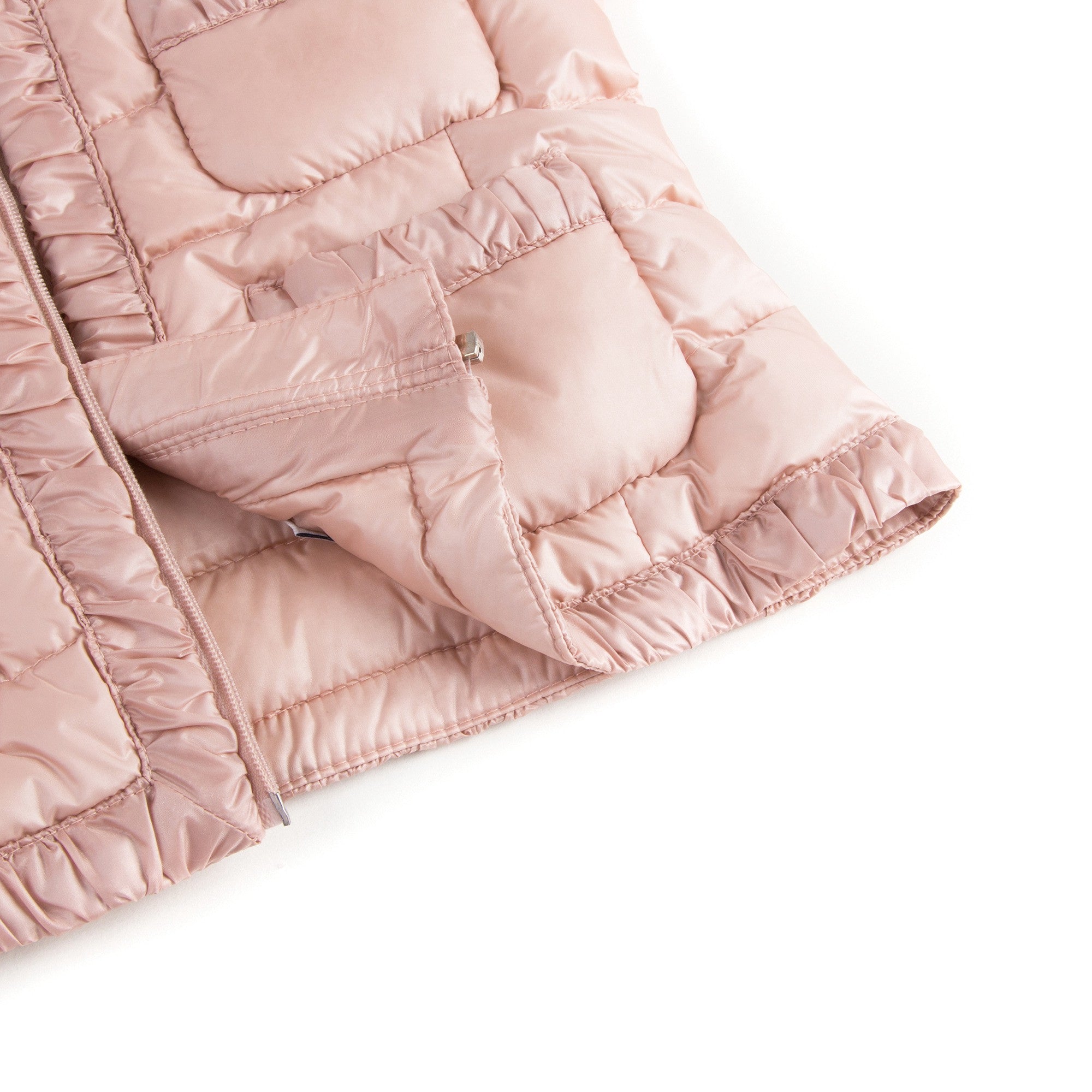 Girls Bright Pink Down Padded Hooded  'Flavienne' Jacket With Frilly Cuffs