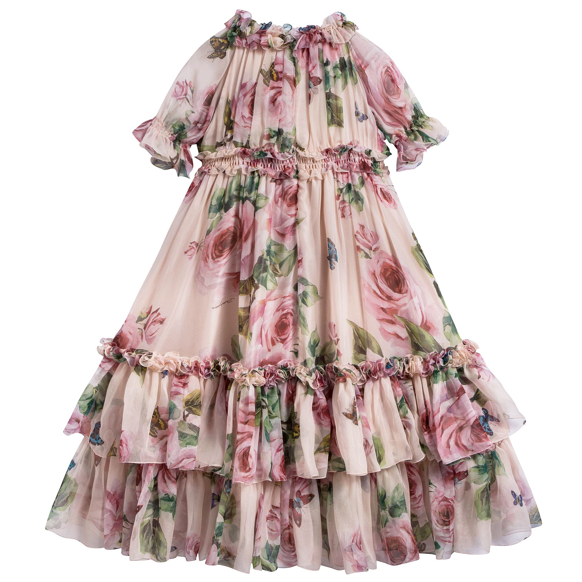 Girls Pink Rose Silk Chiffon Dress