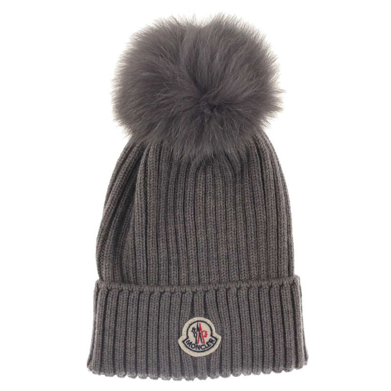 Boys & Girls Grey Knitted Hat With Fur Pom-Pom Trims - CÉMAROSE | Children's Fashion Store - 1
