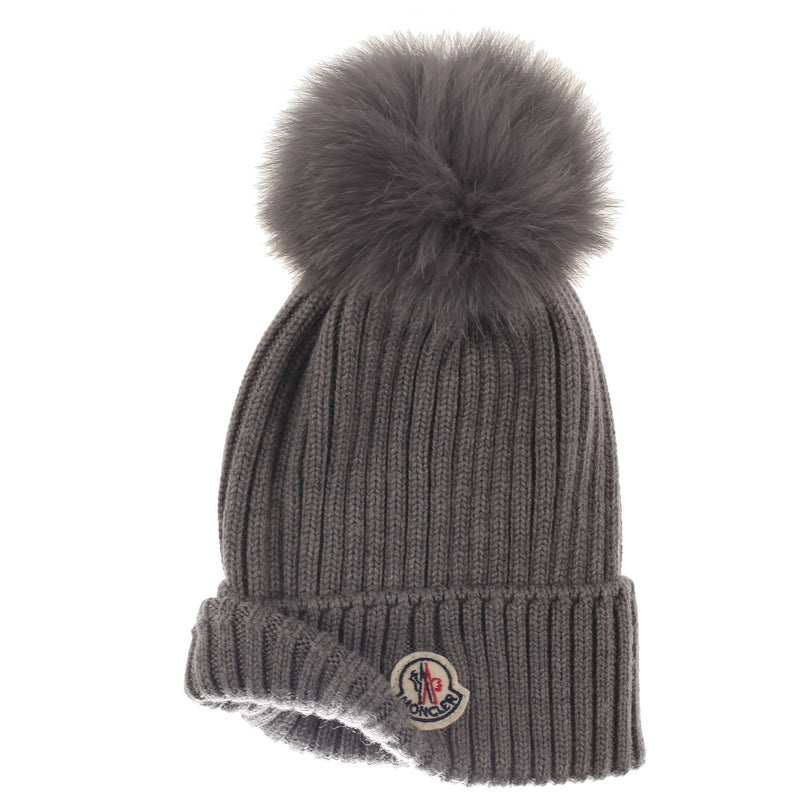 Boys & Girls Grey Knitted Hat With Fur Pom-Pom Trims - CÉMAROSE | Children's Fashion Store - 3