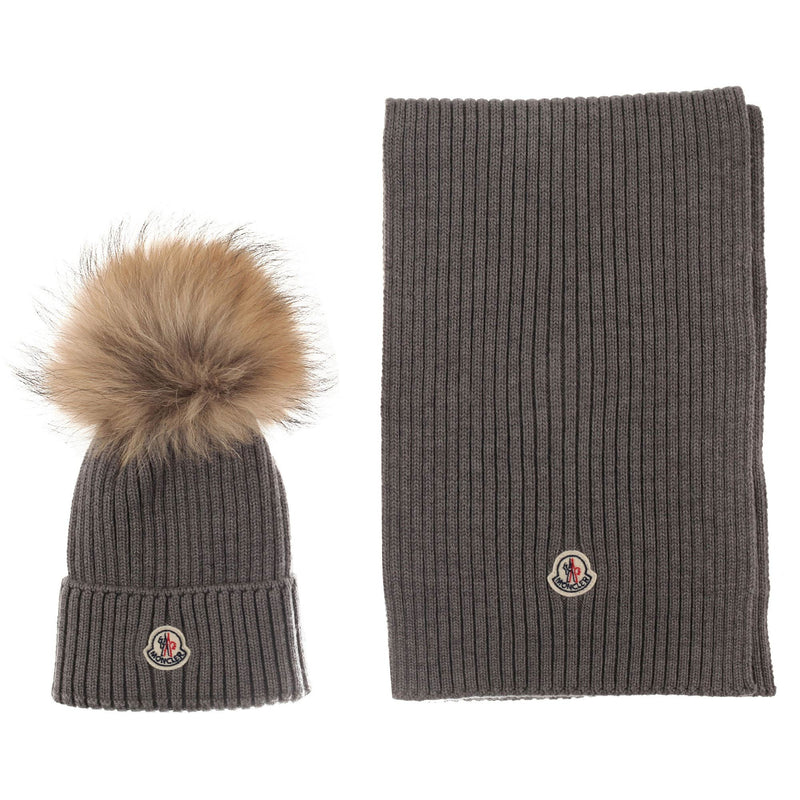 Boys & Girls Grey Plush Trims Knitted Hat & Scarf Sets - CÉMAROSE | Children's Fashion Store - 1