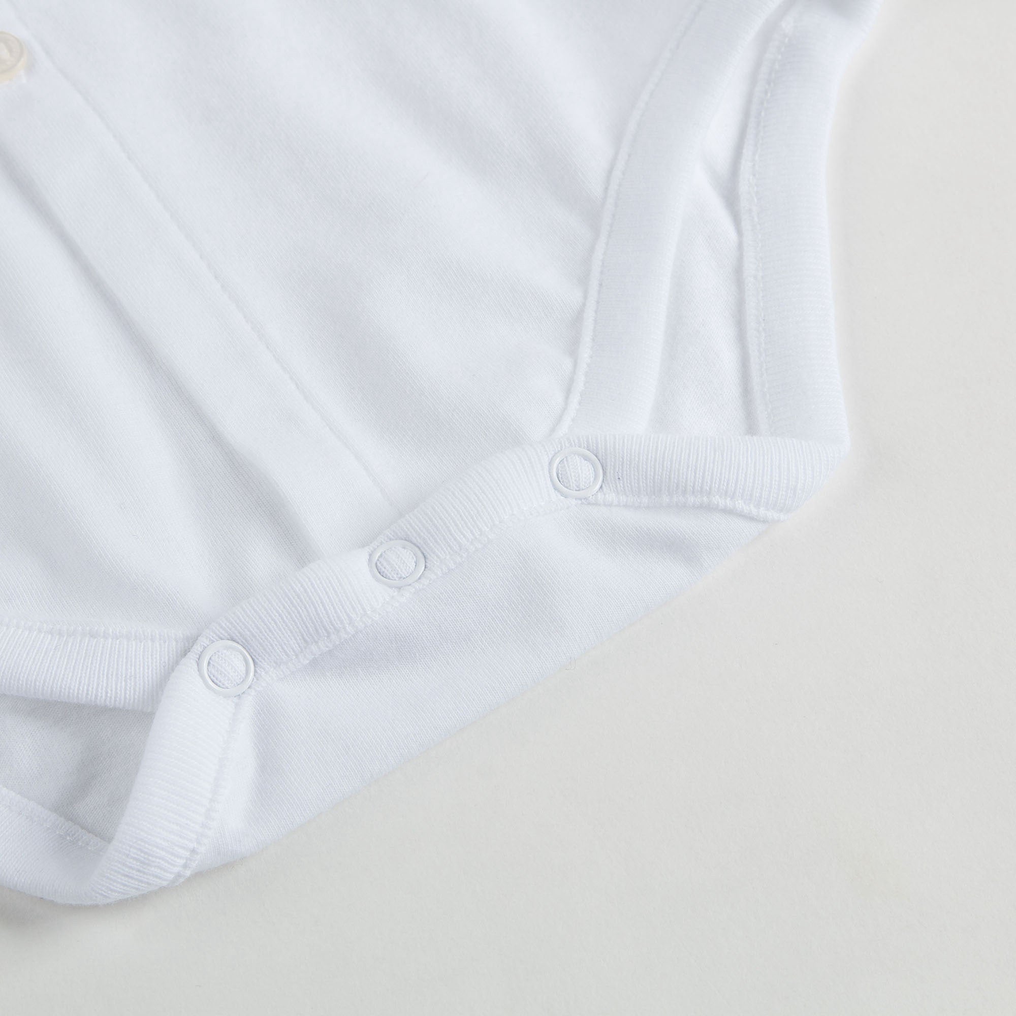 Baby White Bodysuits With Beige Check Collar