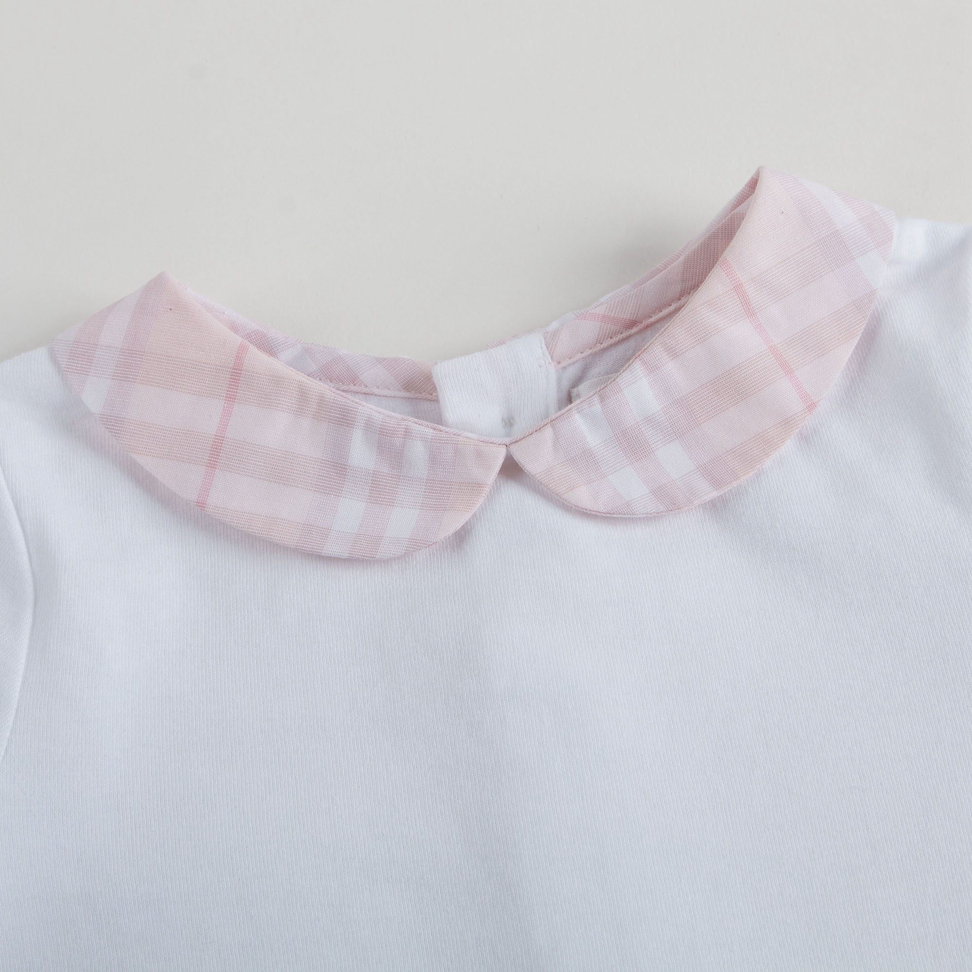 Baby Girls White Bodysuits With Pink Check Collar
