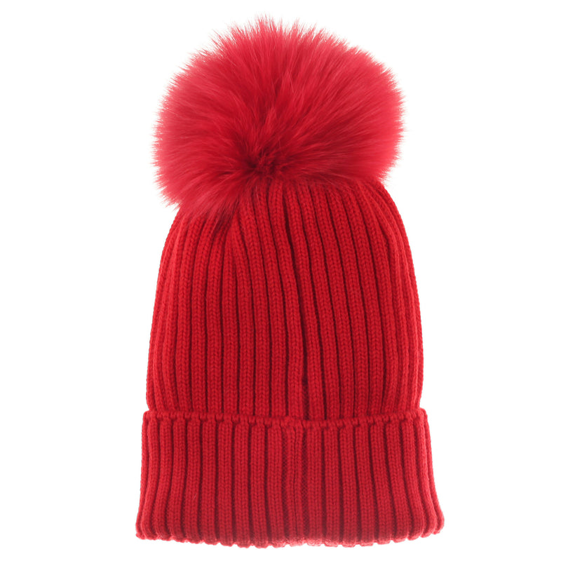 Boys & Girls Red Knitted Hat With Fur Pom-Pom Trims - CÉMAROSE | Children's Fashion Store - 2