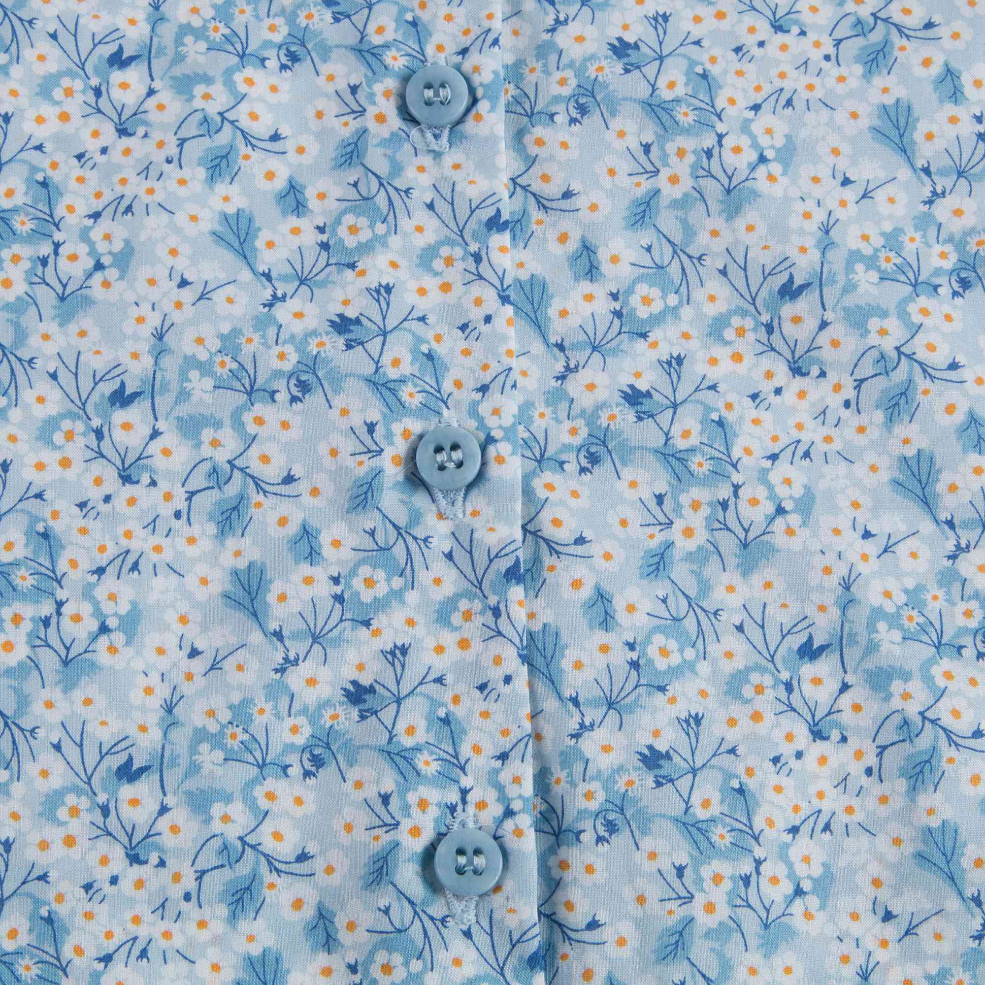 Girls Blue Small Floral Cotton Shirt