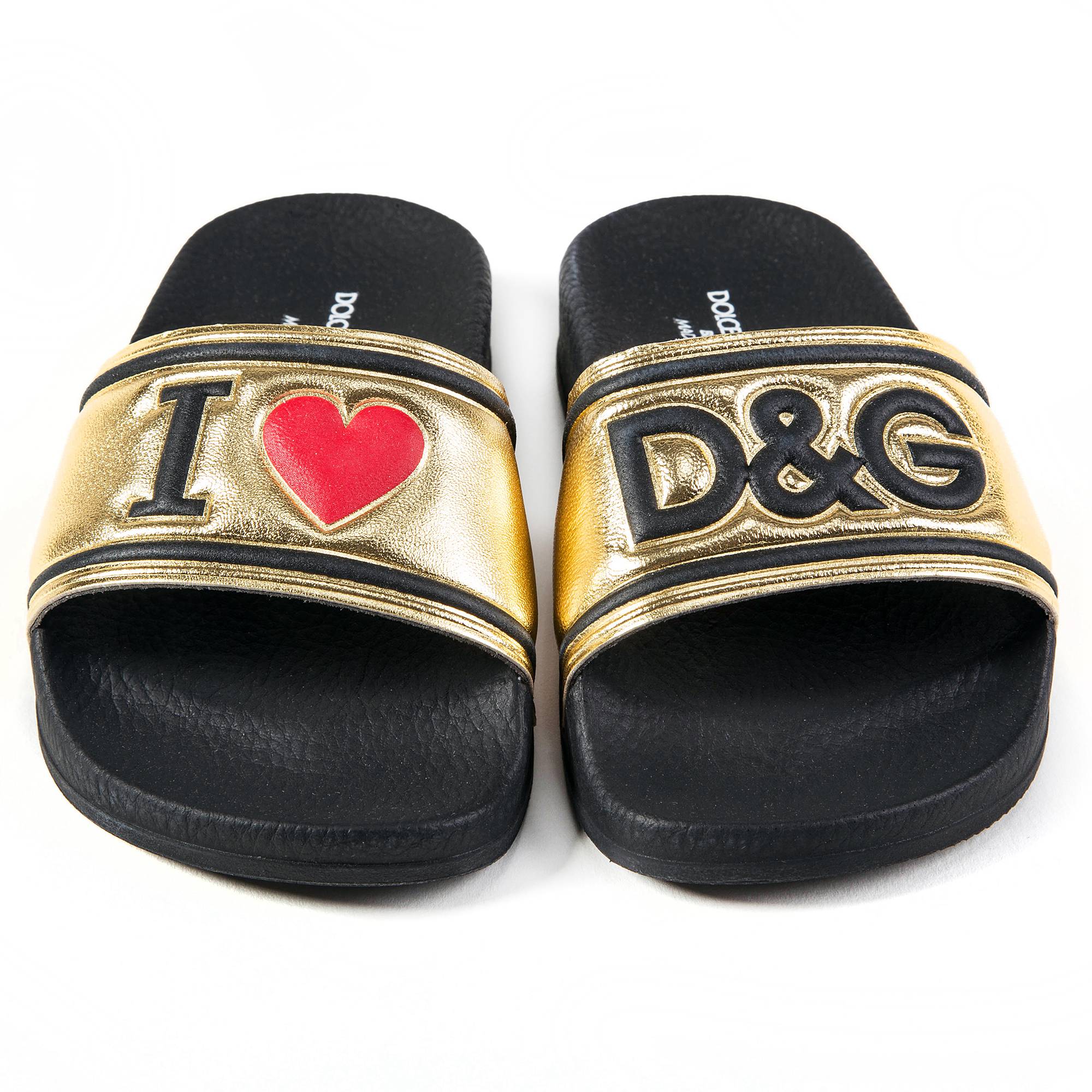 Girls & Boys Black Gold Logo Slipper