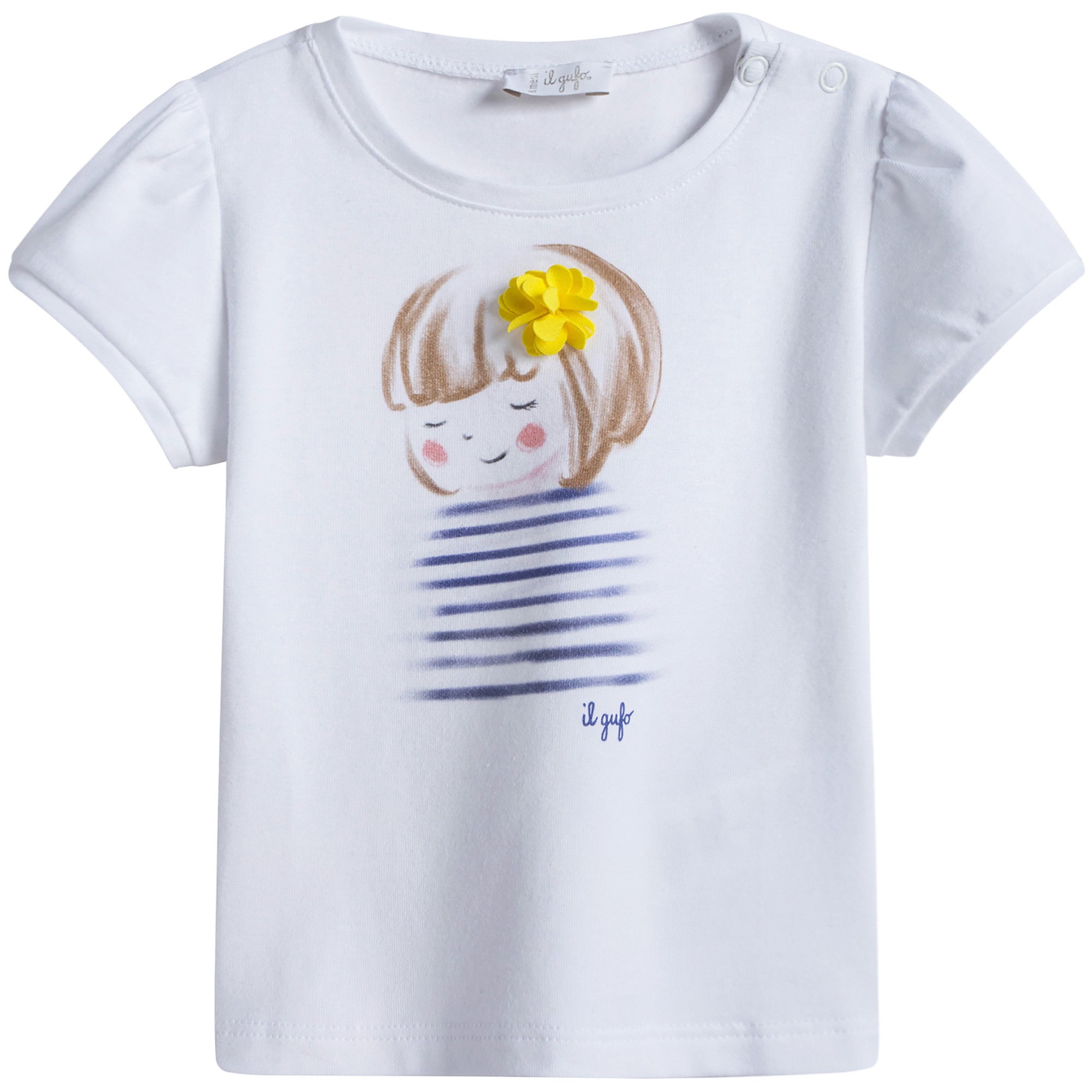 Baby Girls White Cotton T-Shirt with Girl Appliqué