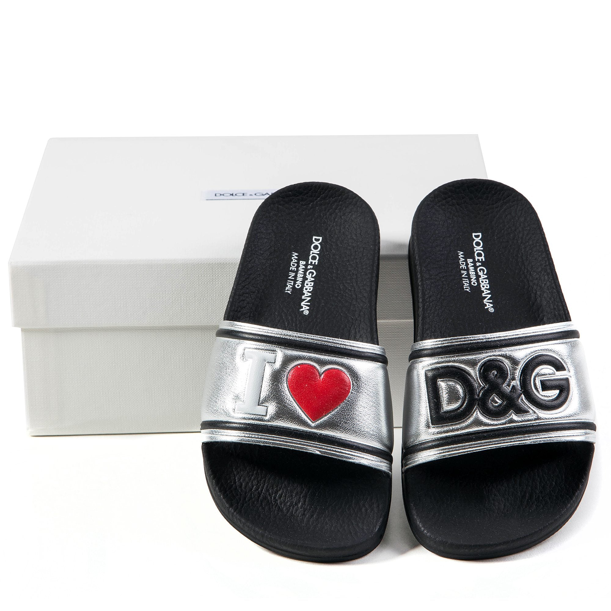 Girls & Boys Black  Silver  Logo Slippers